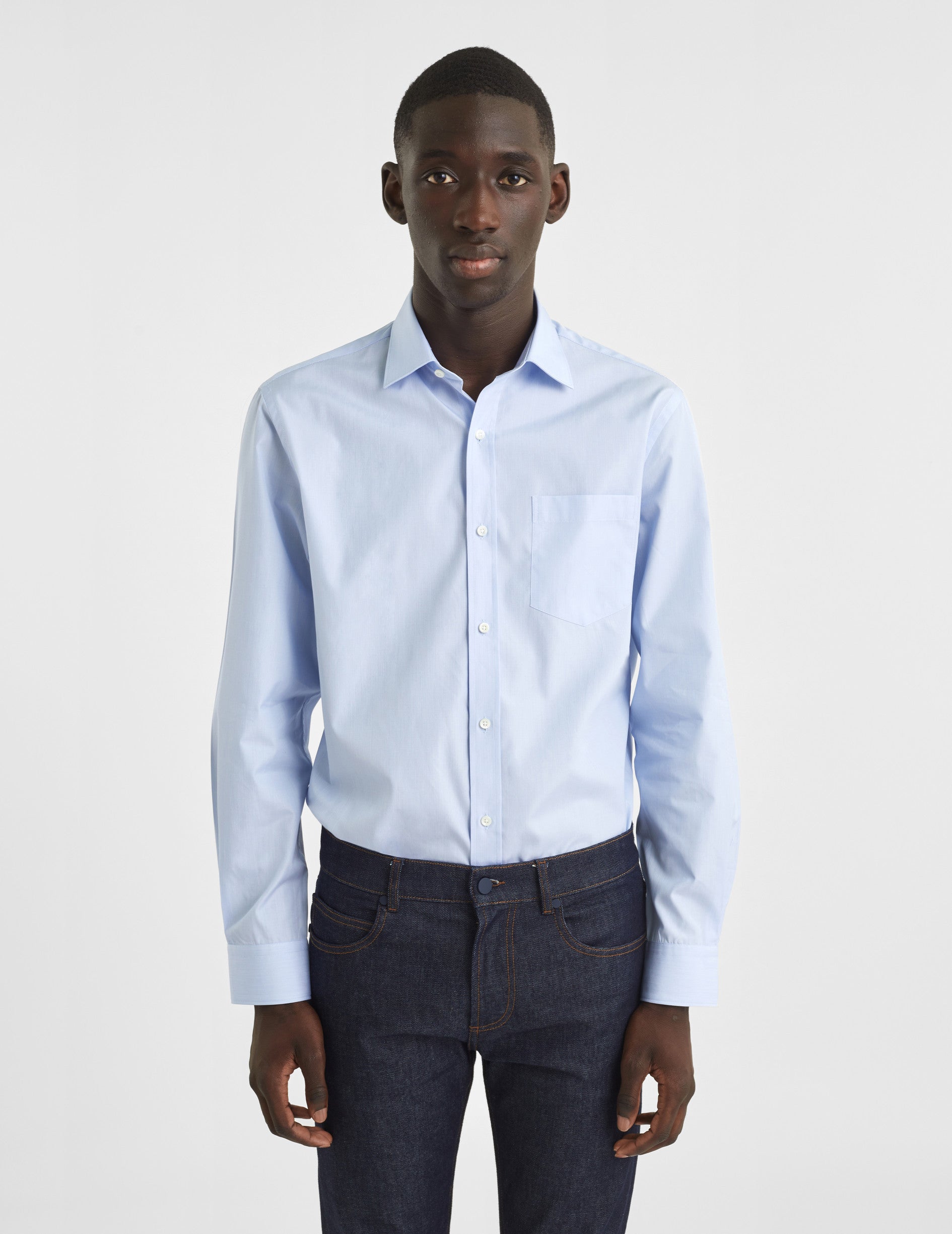 Classic blue striped shirt - Poplin - Figaret Collar