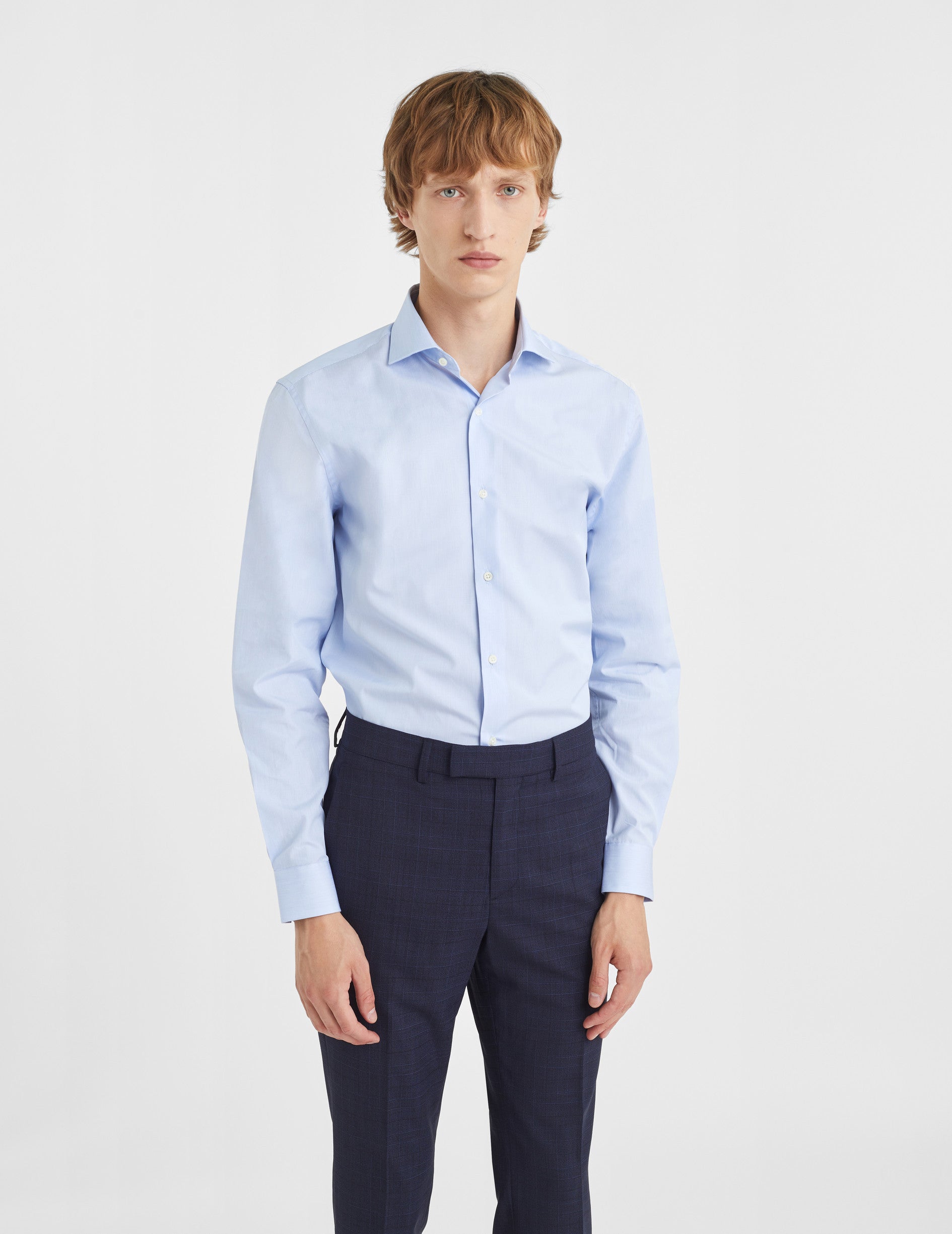 Semi-fitted blue striped shirt - Poplin - Italian Collar