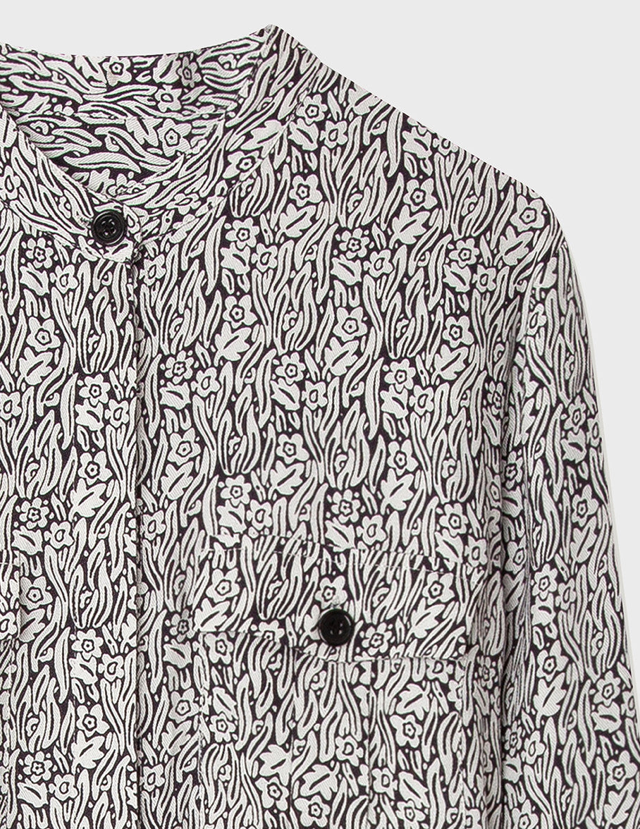 Ava dress in black and white printed viscose