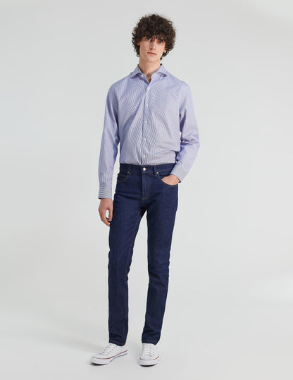 Semi-fitted blue striped shirt