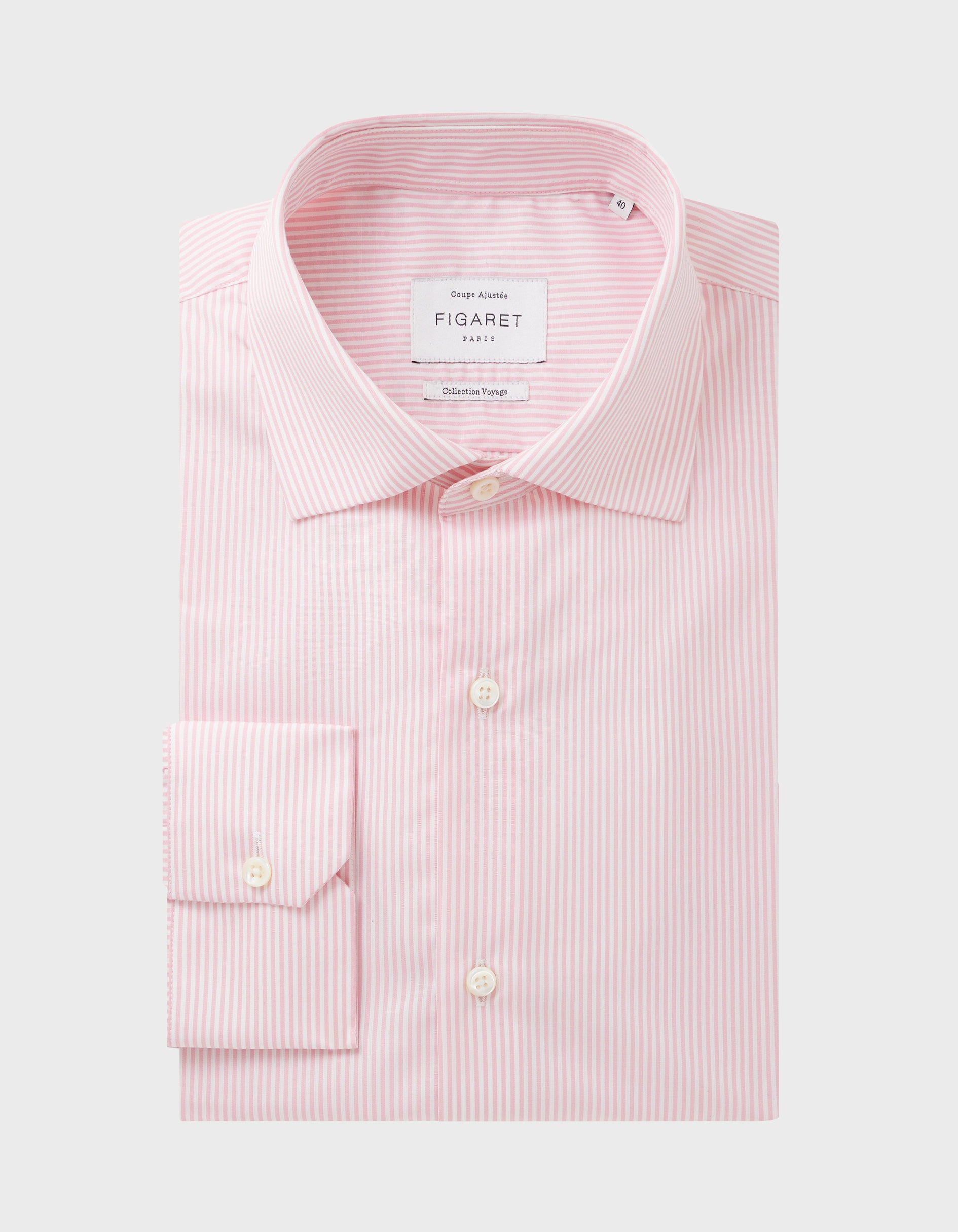 fitted Pink striped easy-iron shirt - Poplin - Italian Collar - Easy-iron