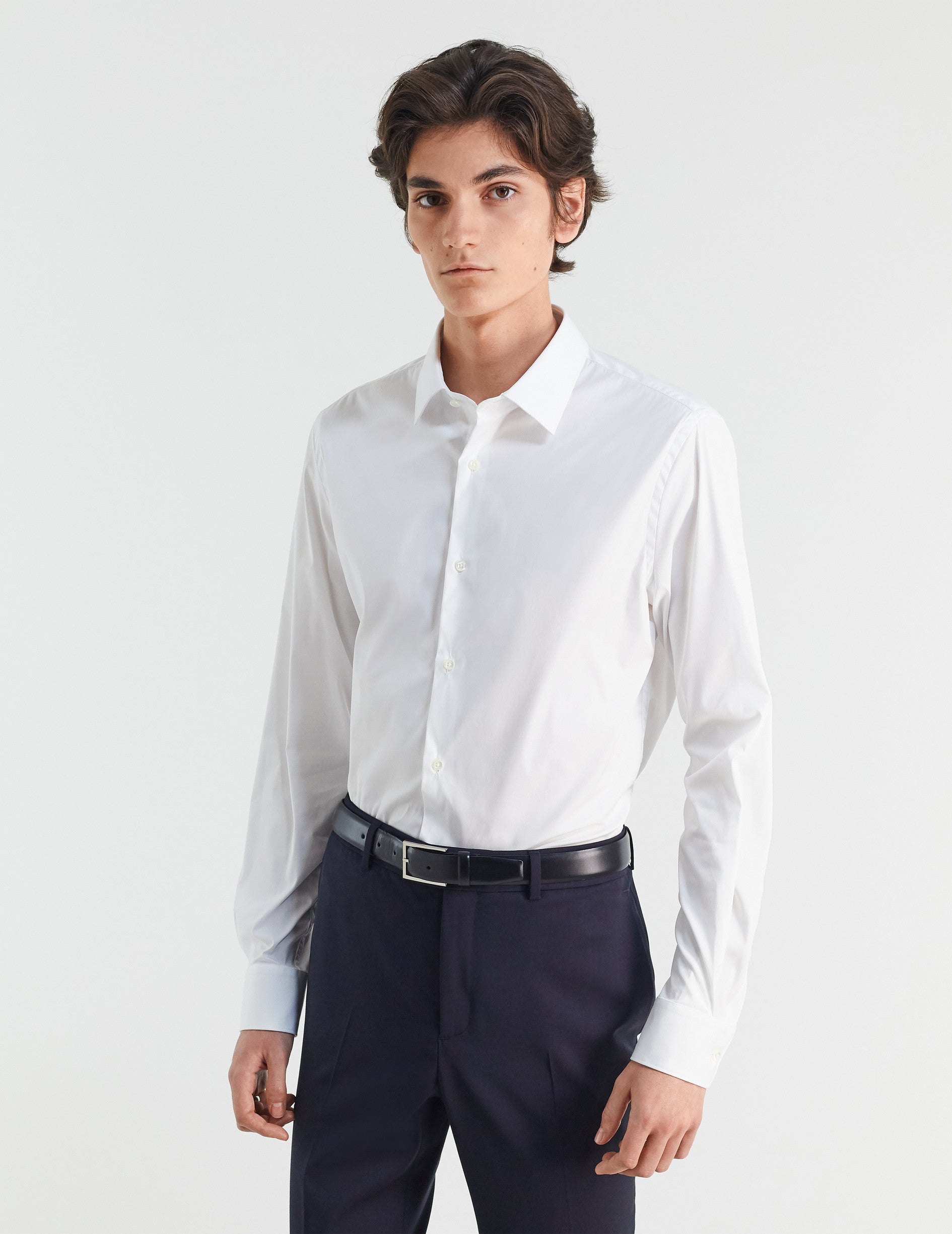 Fitted white stretch shirt - Poplin - Figaret Collar