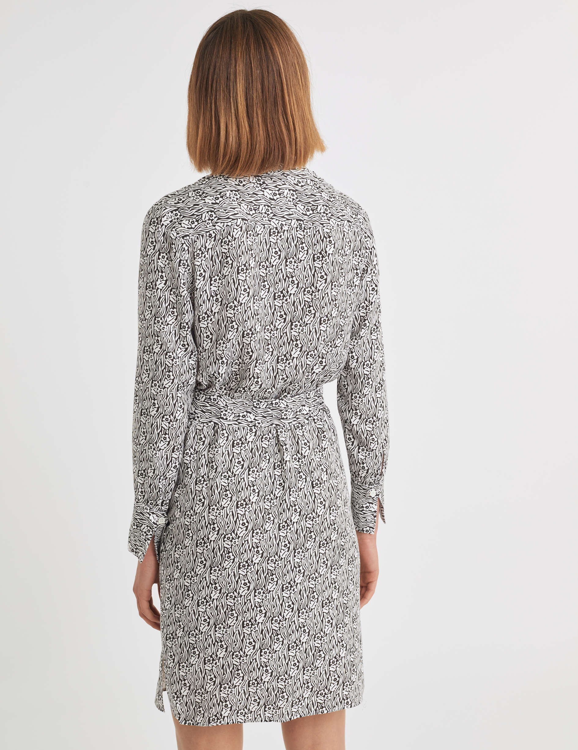 Ava dress in black and white printed viscose