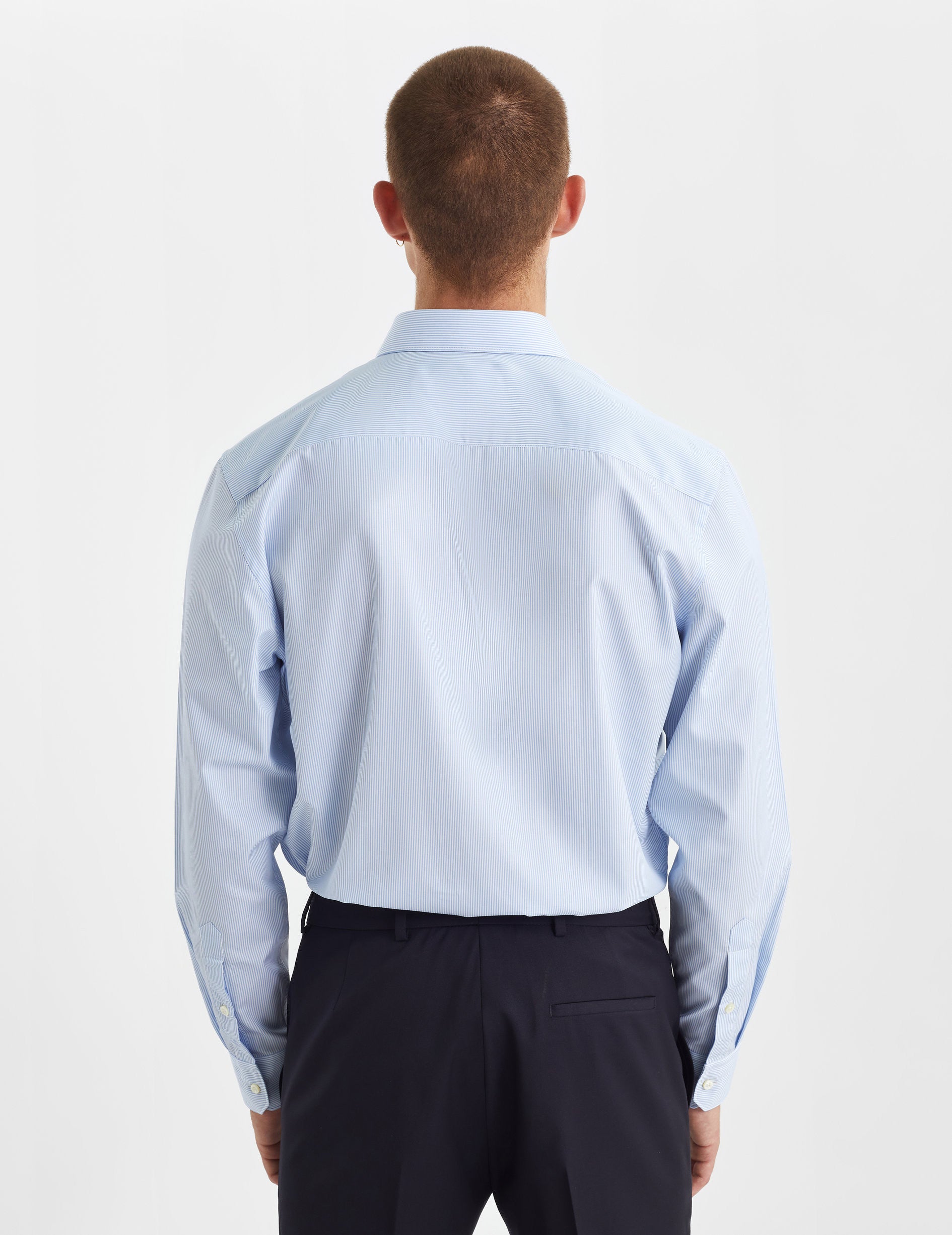 Semi-fitted blue striped shirt - Poplin - Figaret Collar