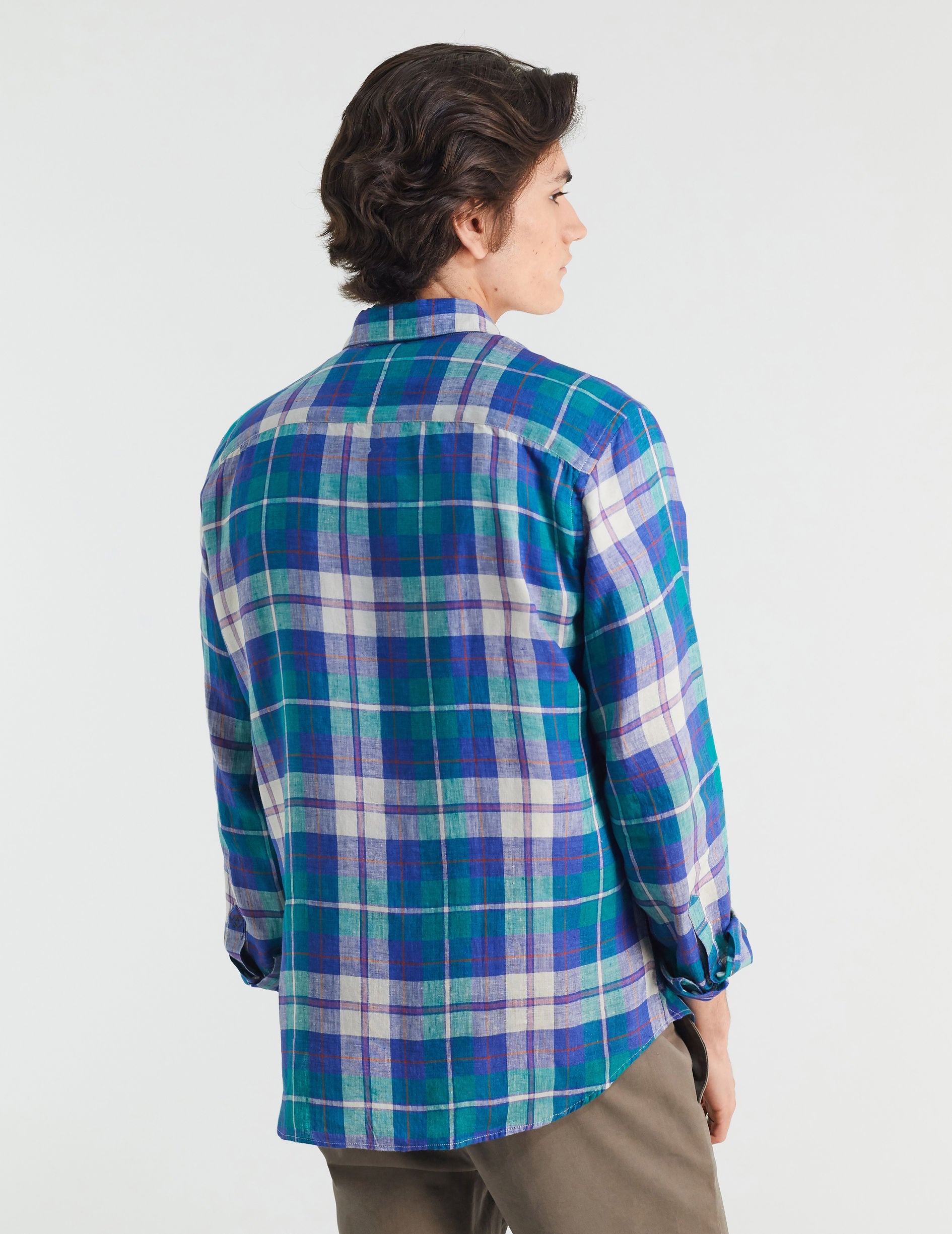 Gaspard linen shirt with blue checks - Linen - American Collar