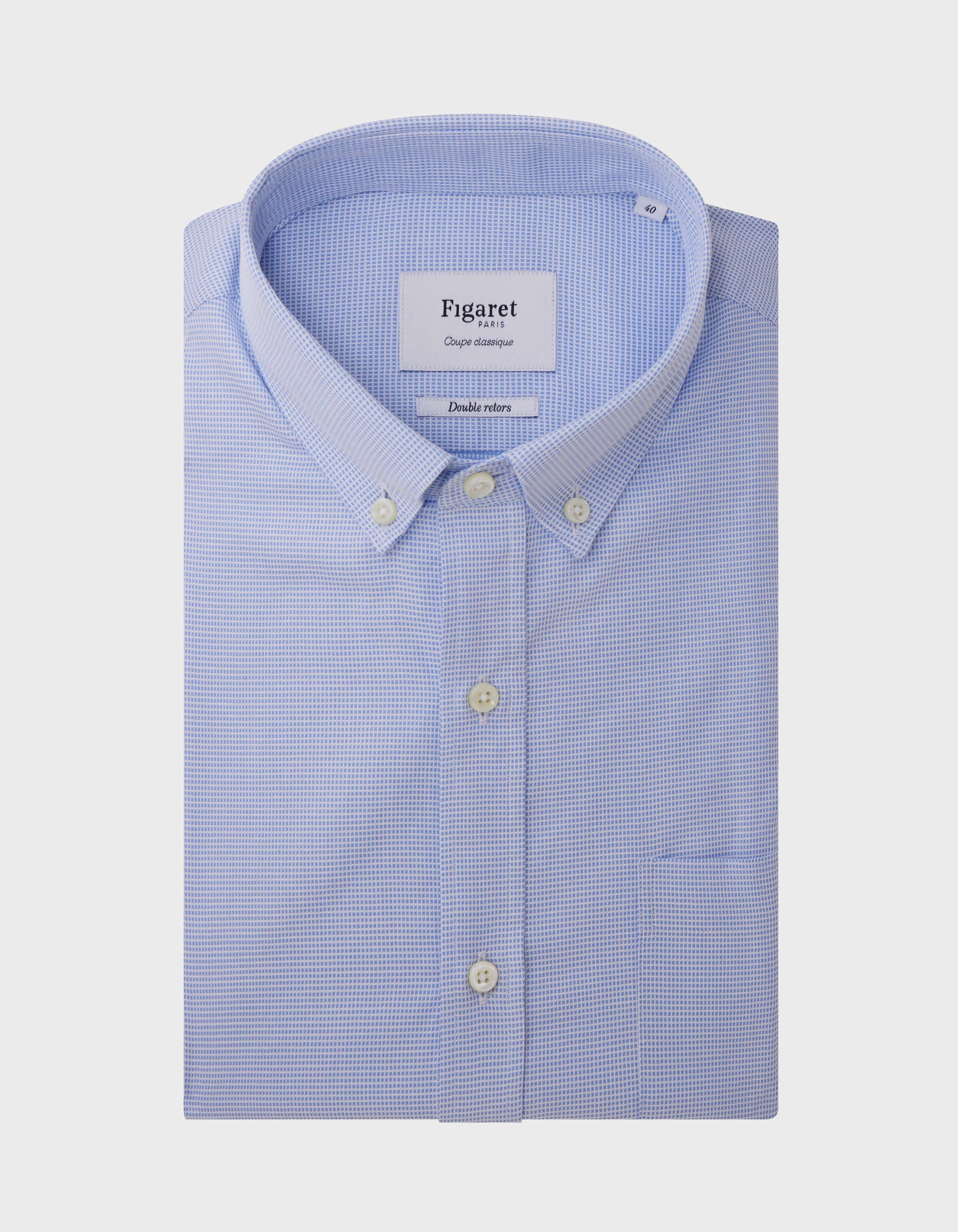 Classic blue short sleeves shirt - Dobby - American Collar