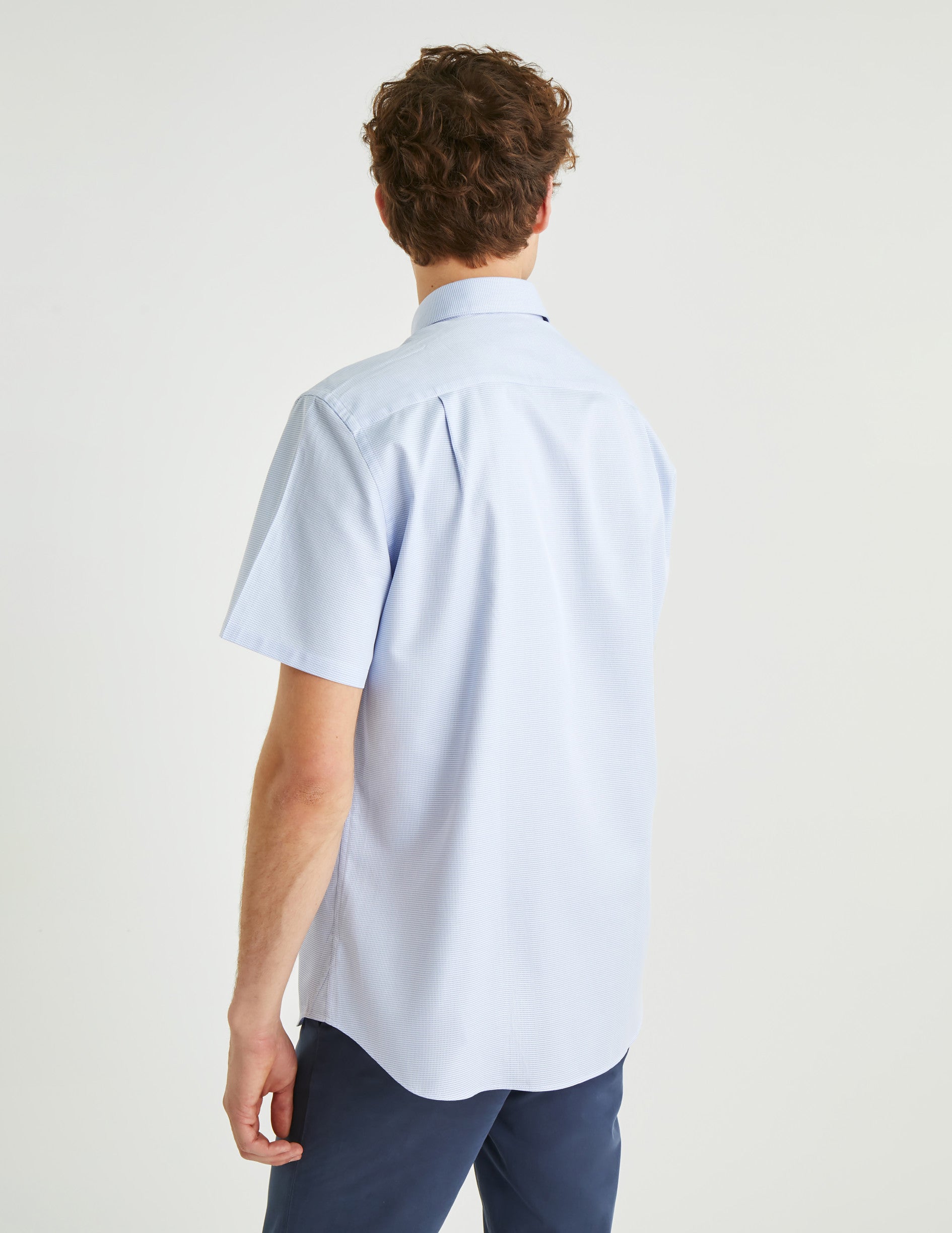 Classic blue short sleeves shirt - Dobby - American Collar