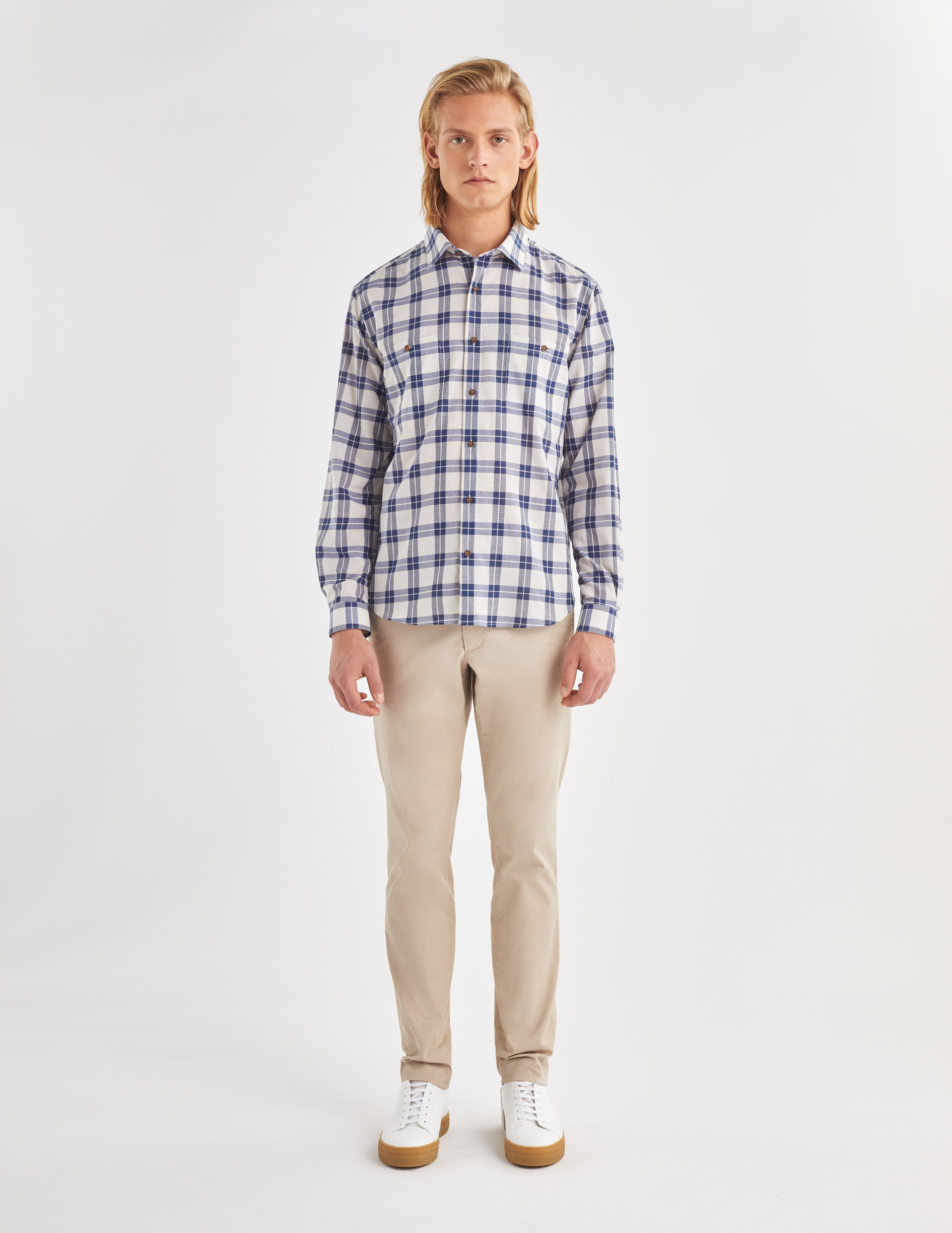 Leonard checkered navy shirt - Poplin - French Collar