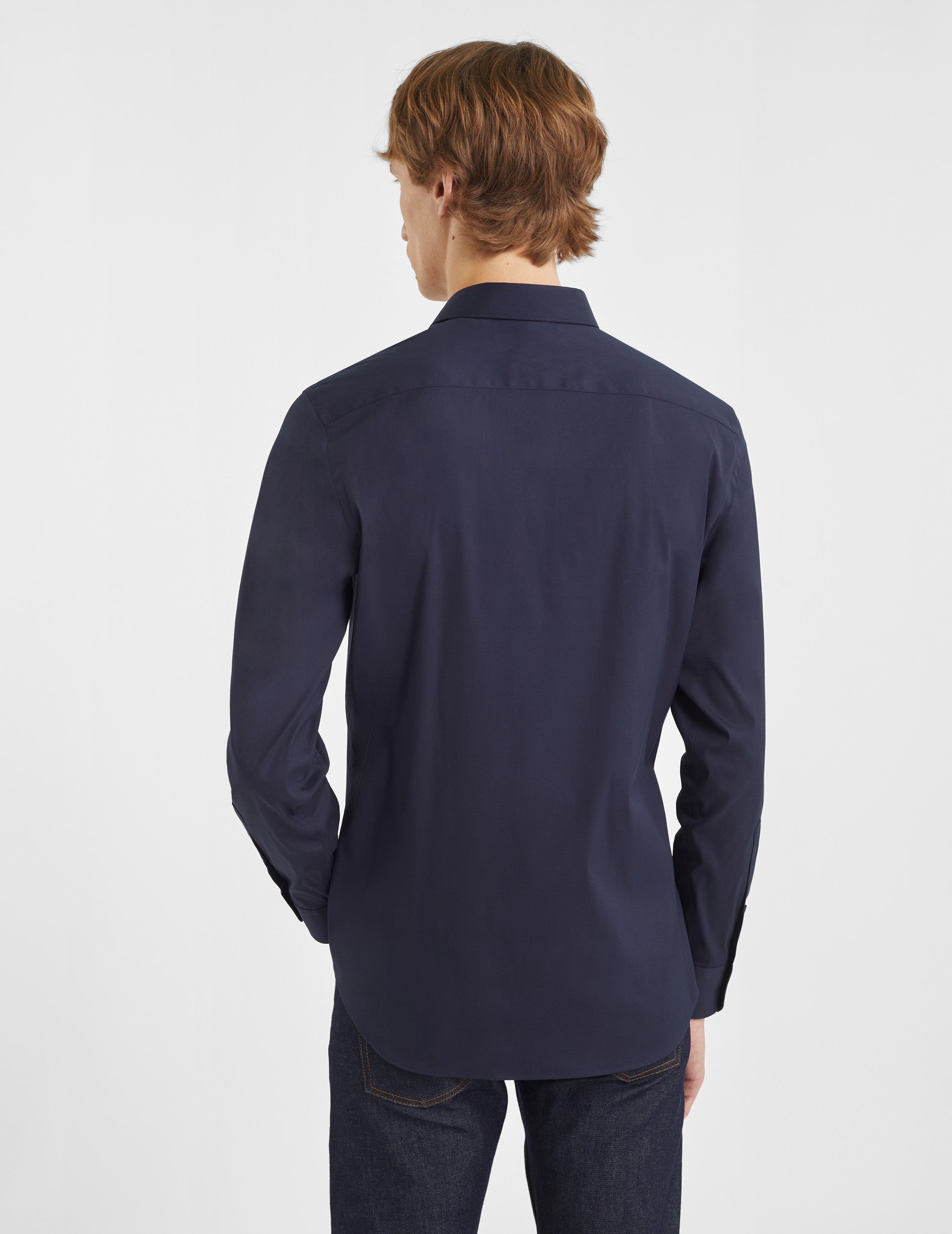 Fitted navy stretch shirt - Poplin - Figaret Collar