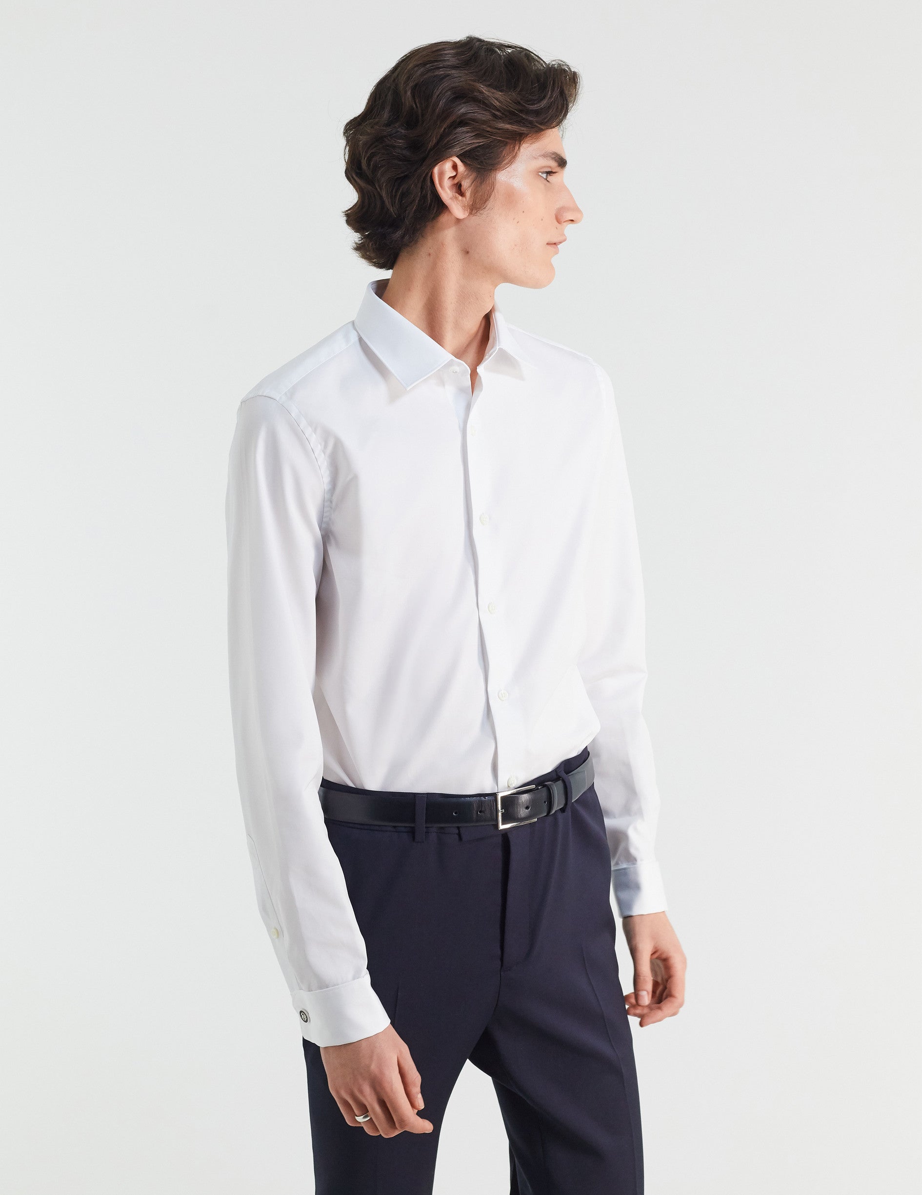 Fitted white stretch shirt - Poplin - Figaret Collar