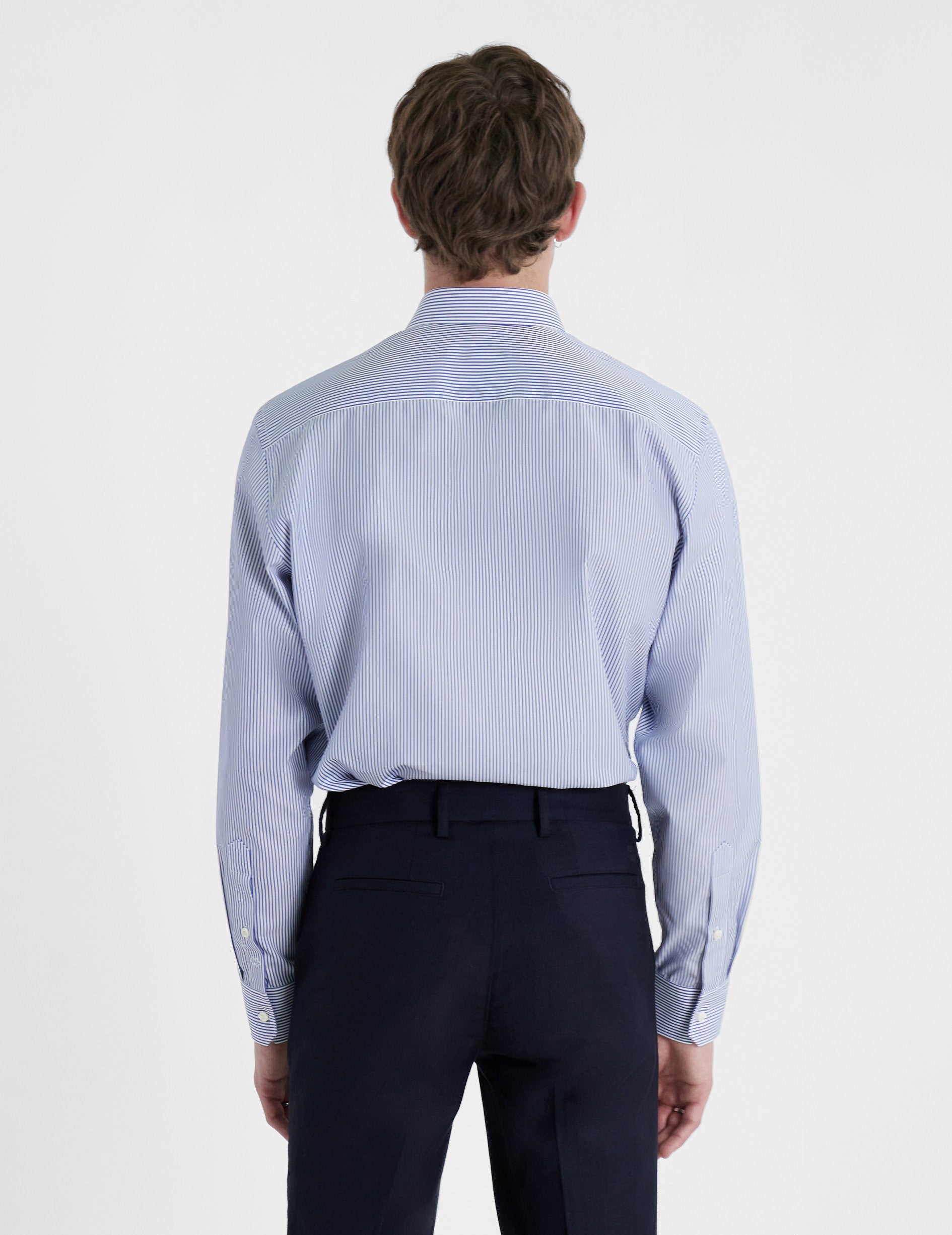 Semi-fitted blue striped shirt - Poplin - Figaret Collar