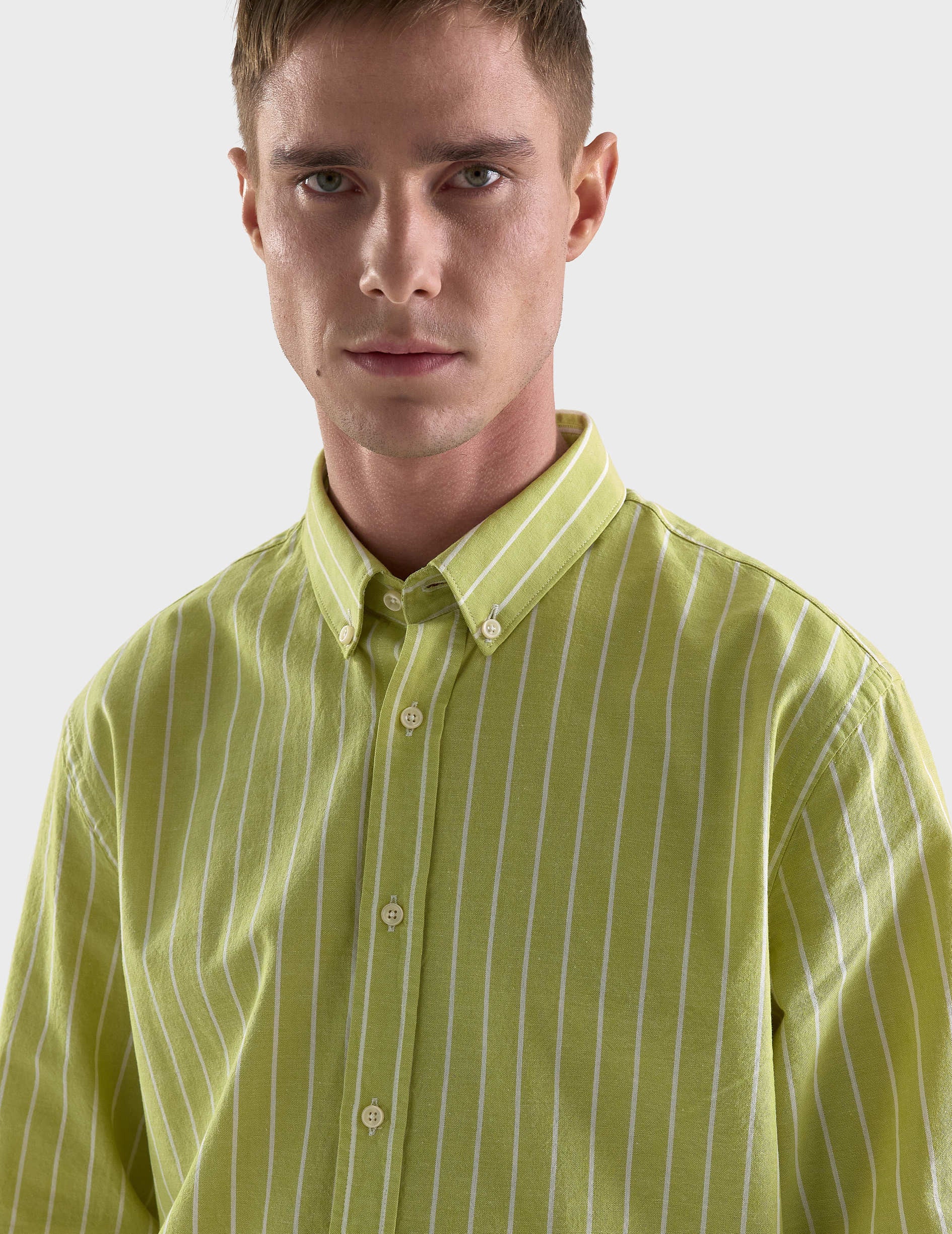 Striped anise green Gaspard shirt - Oxford - American Collar