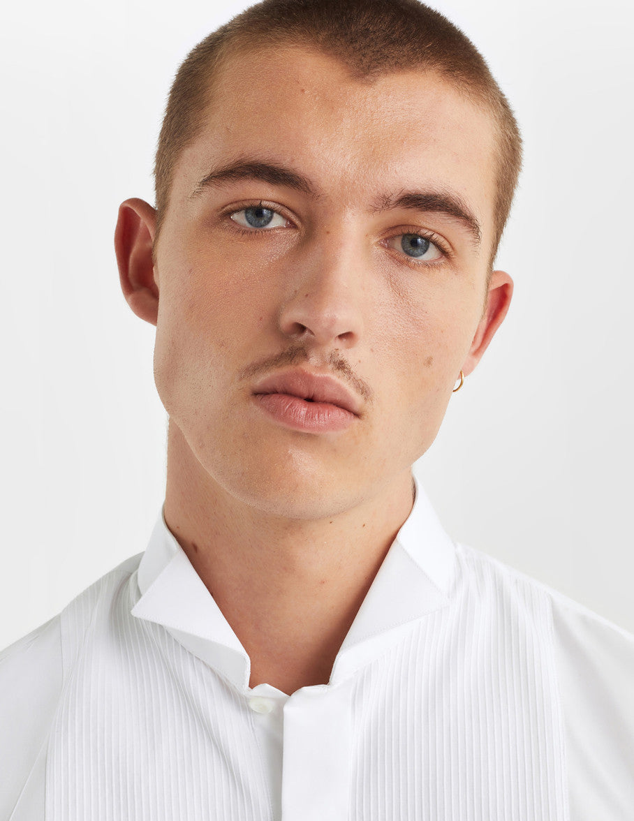 Semi-fitted white hidden buttons placket shirt - Poplin - Wing Collar - French Cuffs