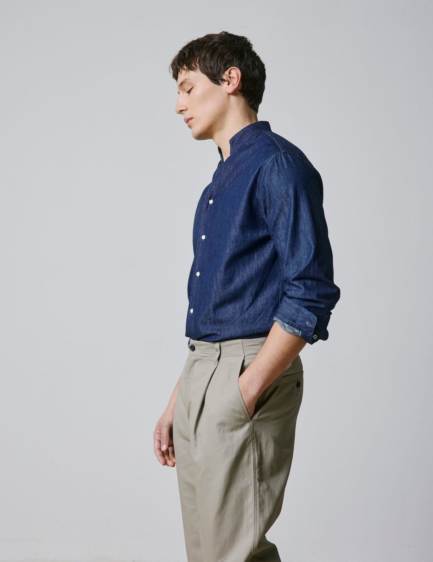 Carl shirt in navy denim - Denim - Open straight Collar#3