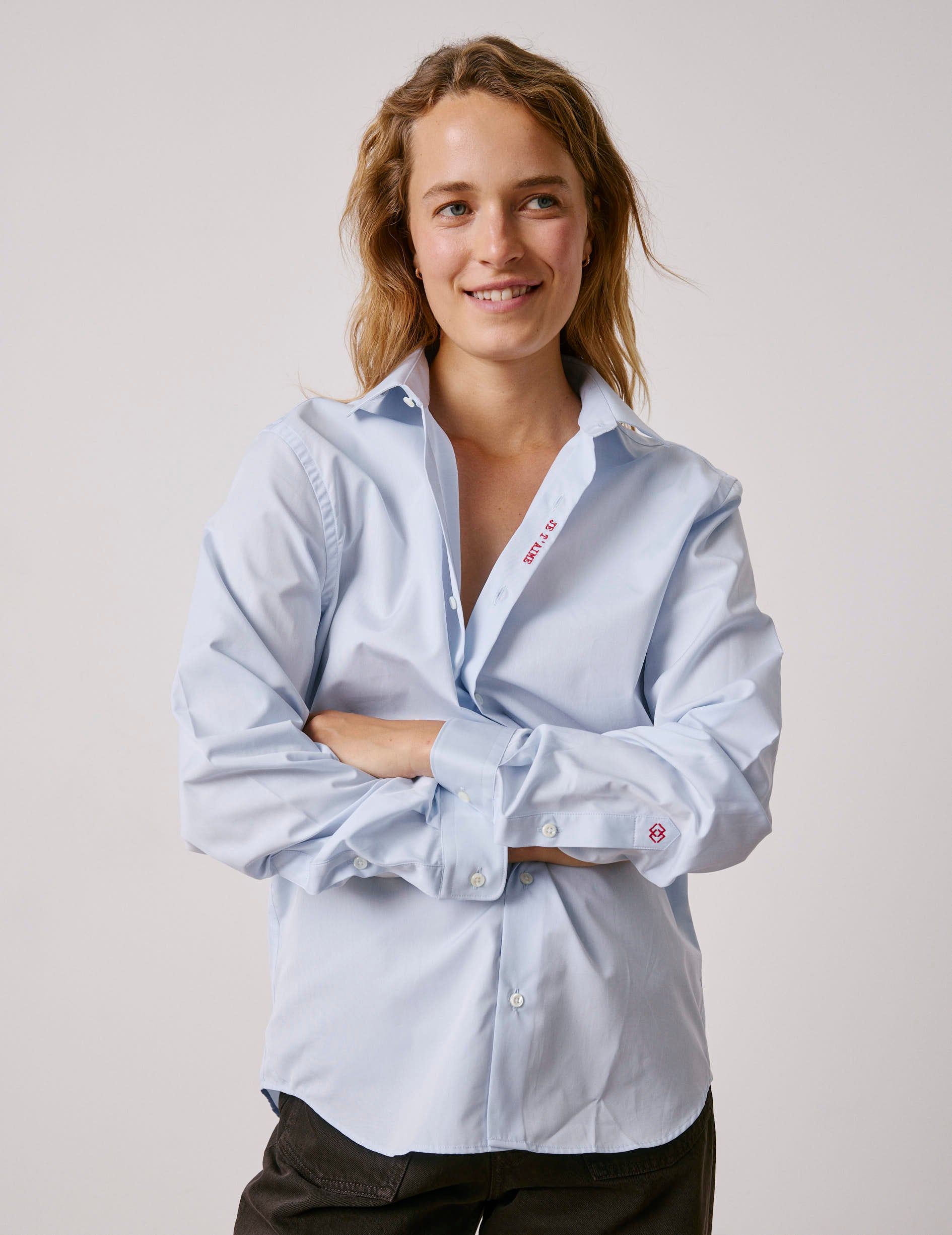 Unisex Blue "Je t'aime" shirt - Poplin - Figaret Collar