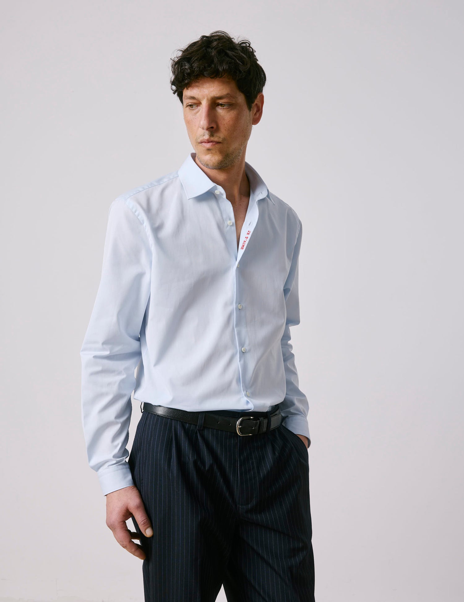 Unisex Blue "Je t'aime" shirt - Poplin - Figaret Collar#3