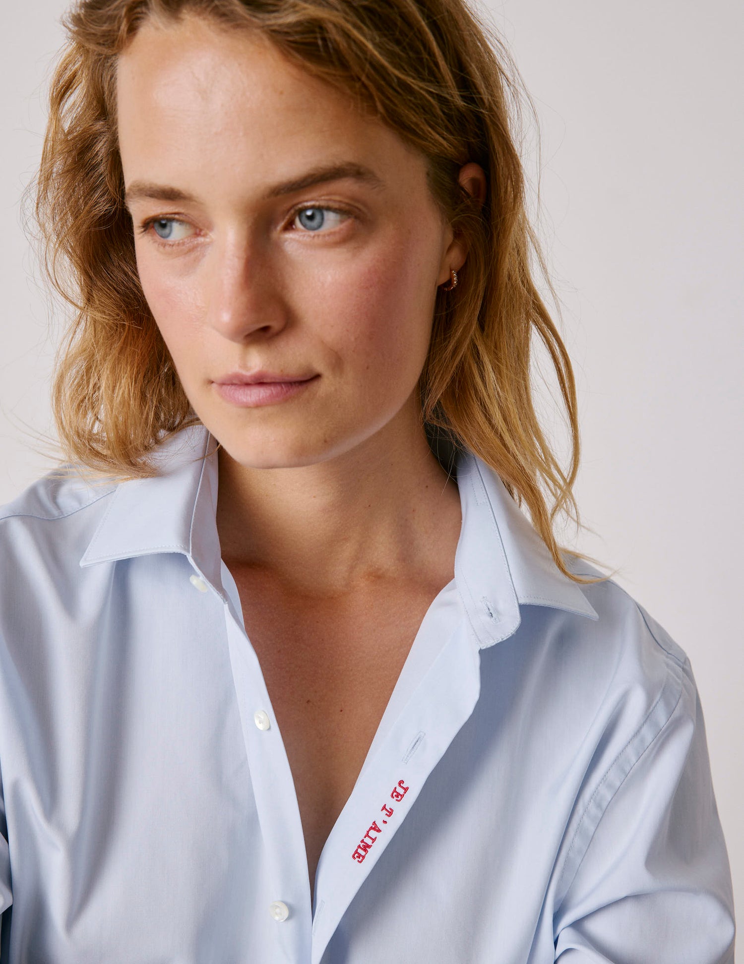 Unisex Blue "Je t'aime" shirt - Poplin - Figaret Collar