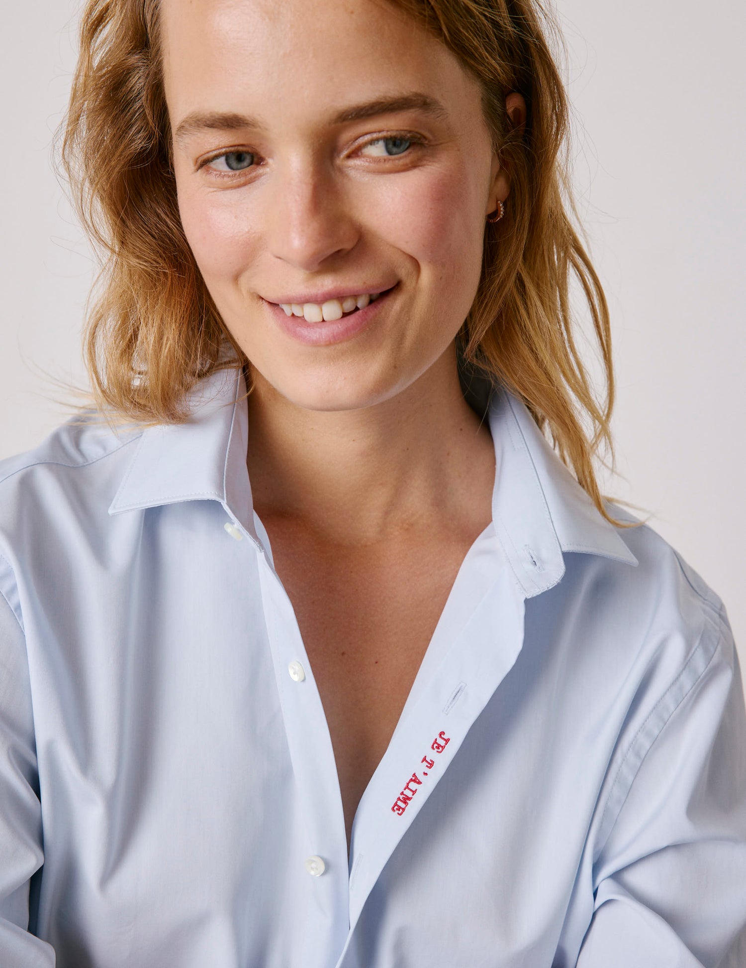 Unisex Blue "Je t'aime" shirt - Poplin - Figaret Collar#7