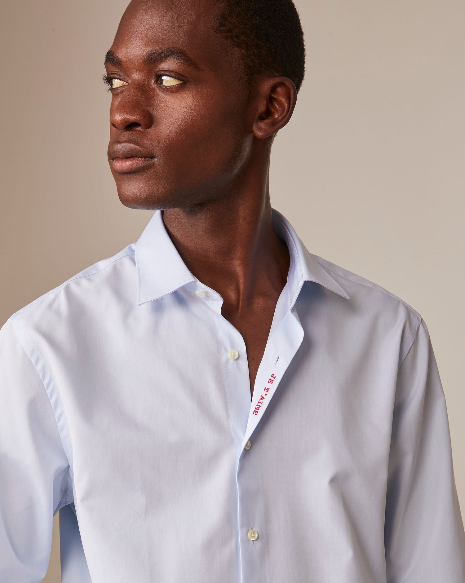 Unisex Blue "Je t'aime" shirt - Poplin - Figaret Collar