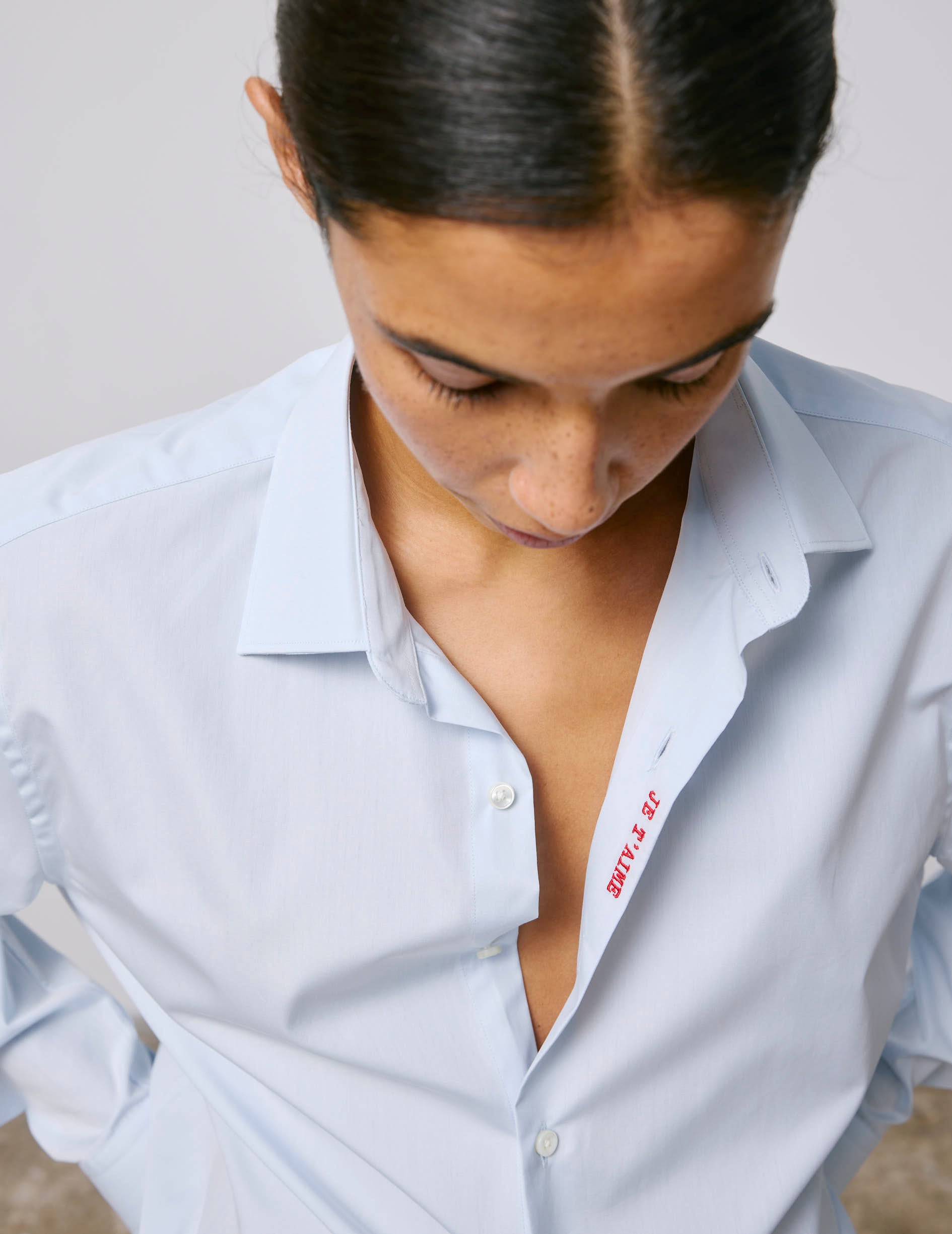 Unisex Blue "Je t'aime" shirt - Poplin - Figaret Collar