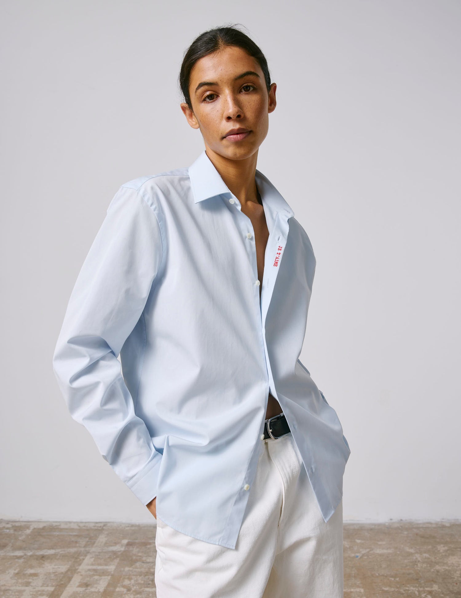 Unisex Blue "Je t'aime" shirt - Poplin - Figaret Collar#5