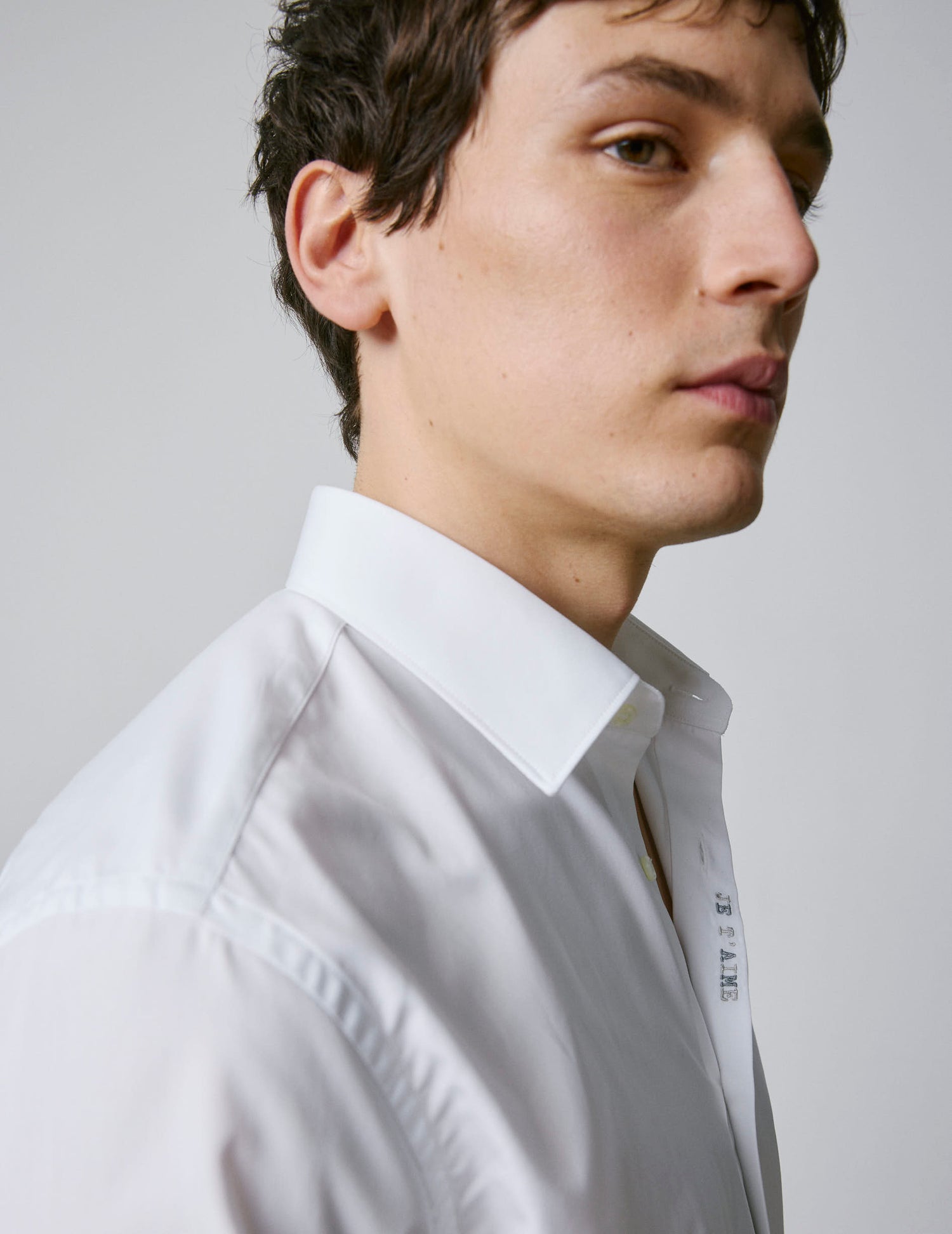 unisex White "Je t'aime" shirt - Poplin - Figaret Collar#1