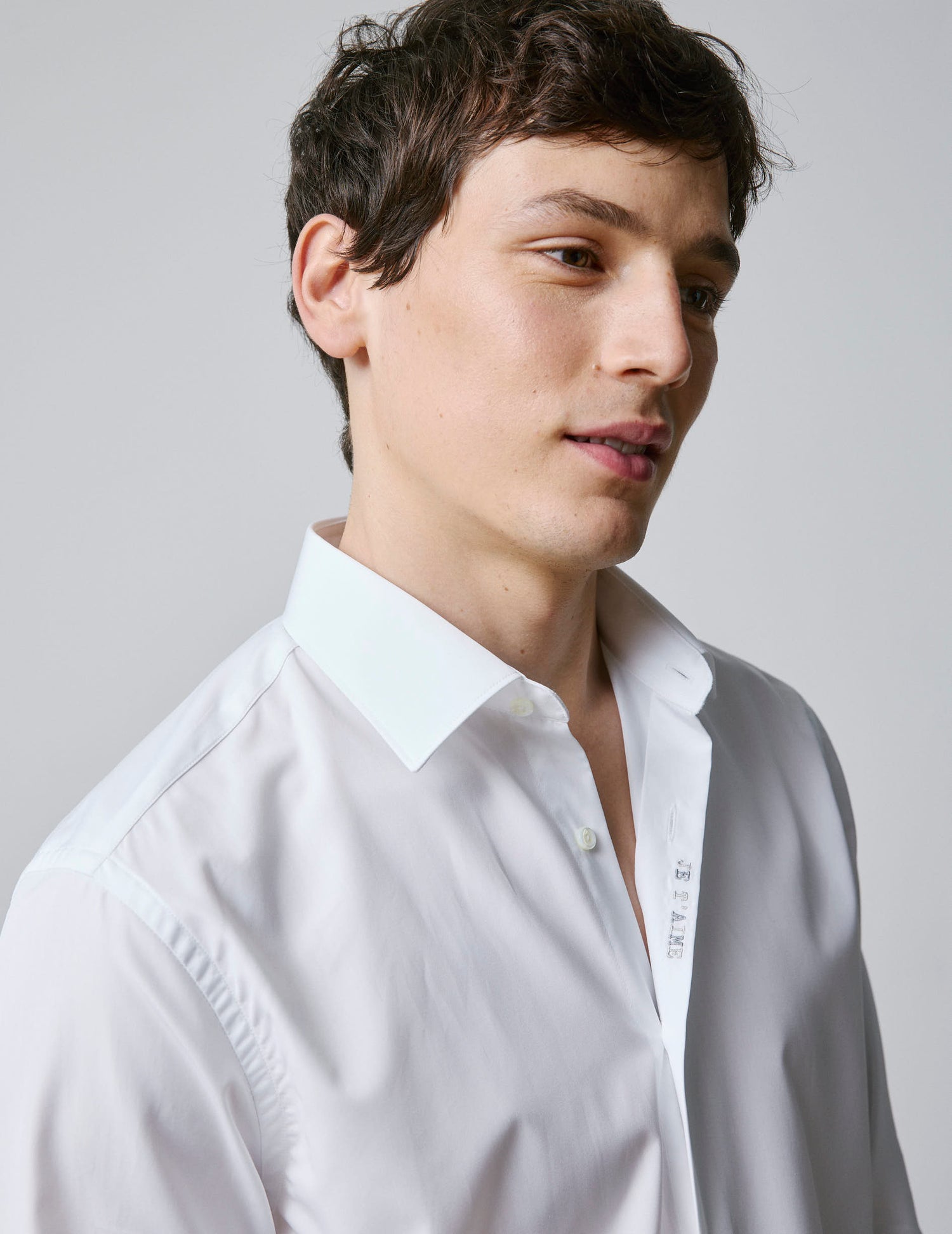 unisex White "Je t'aime" shirt - Poplin - Figaret Collar#10