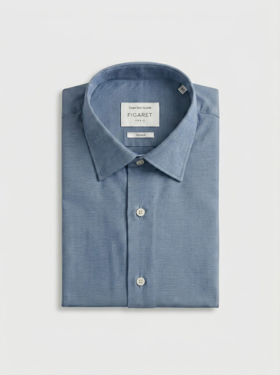 Semi-fitted blue stretch shirt