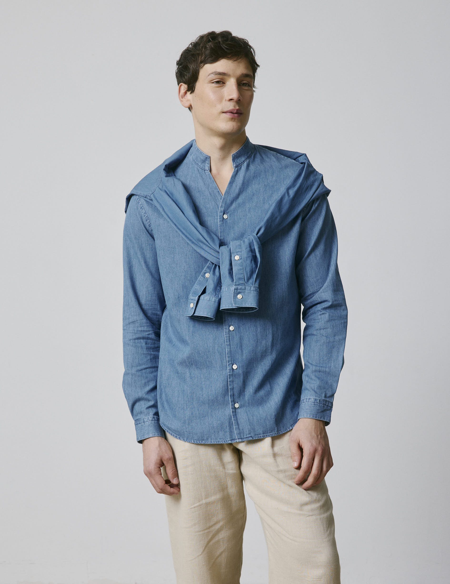 Blue denim Carl shirt - Denim - Open straight Collar