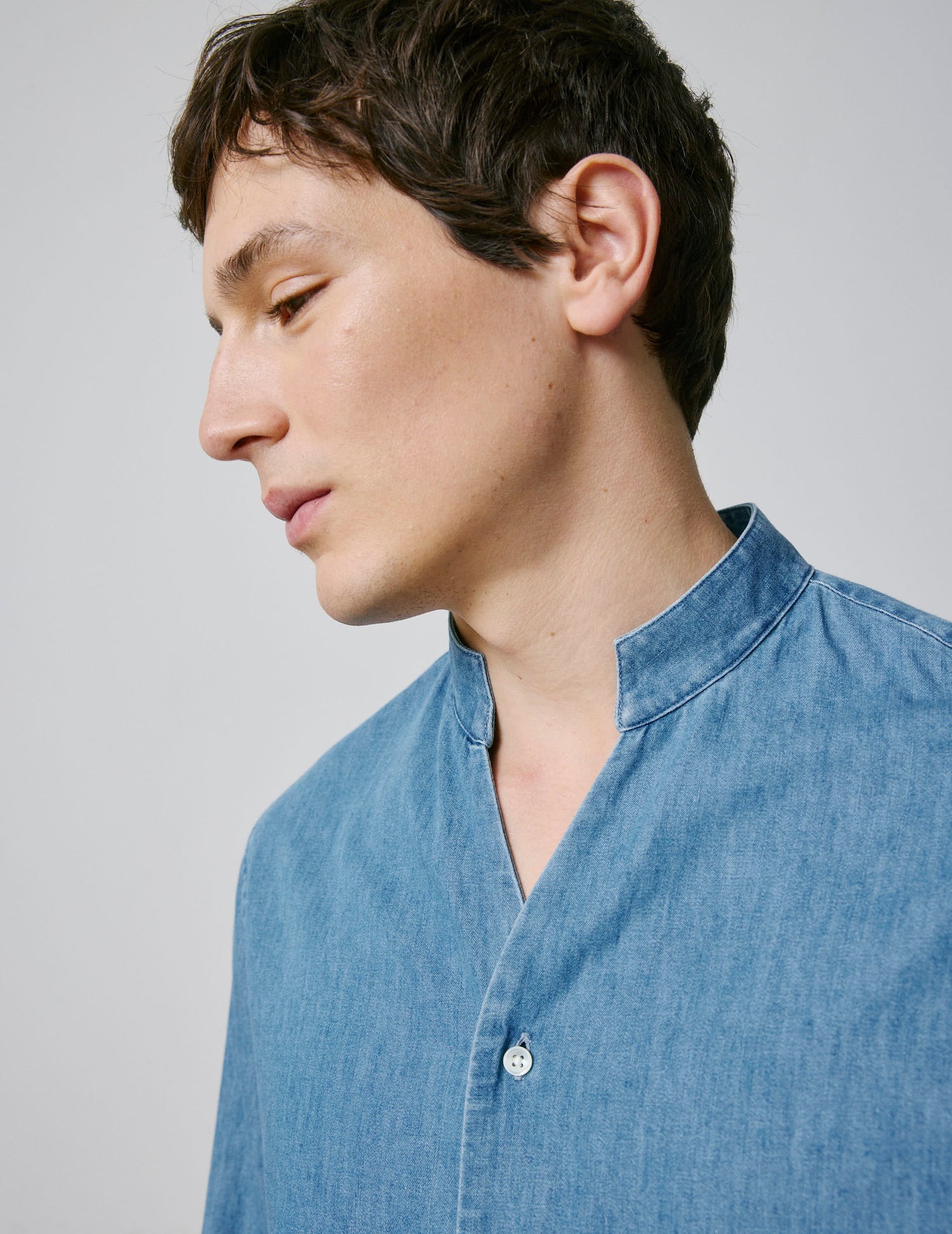 Blue denim Carl shirt - Denim - Open straight Collar