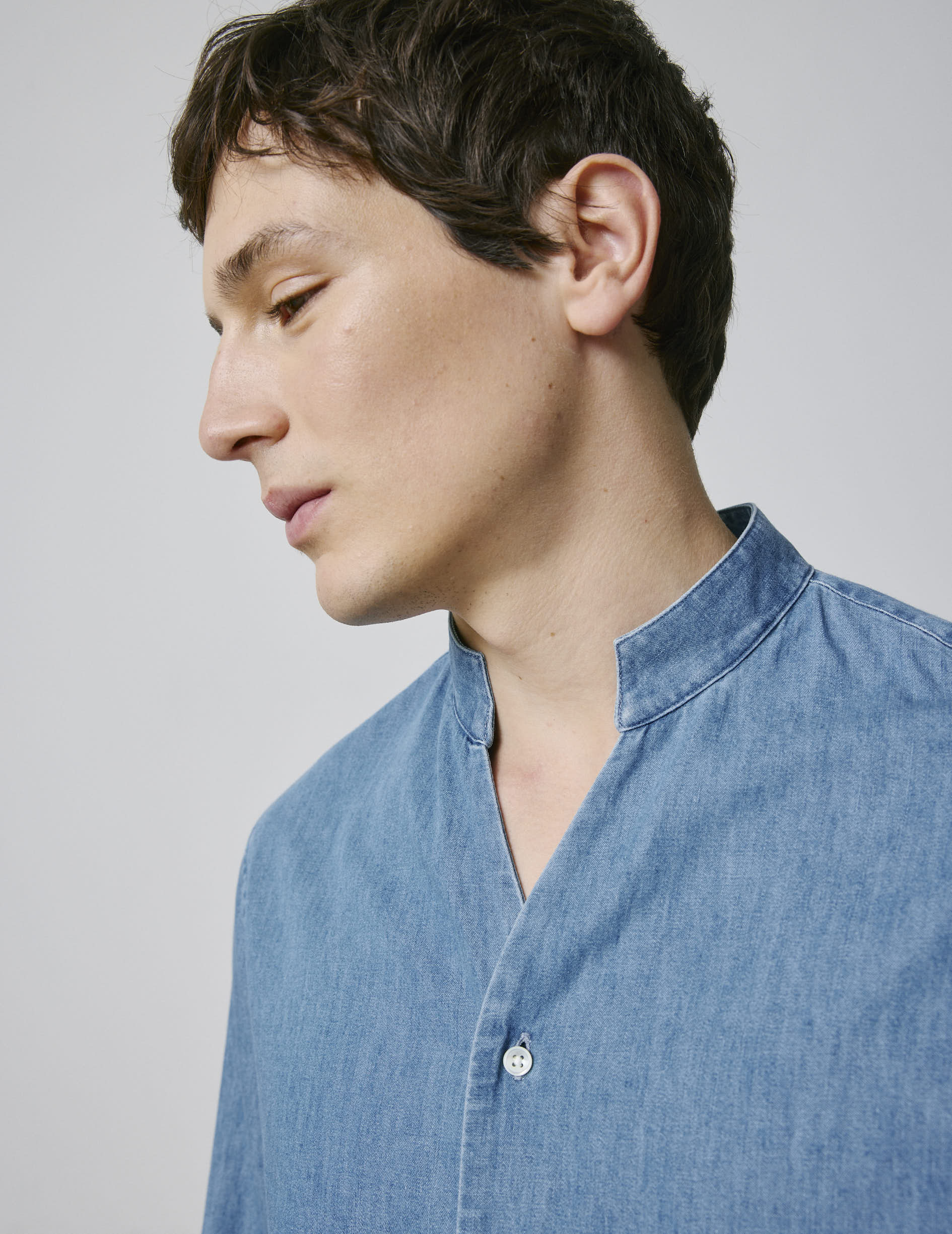 Blue denim Carl shirt - Denim - Open straight Collar