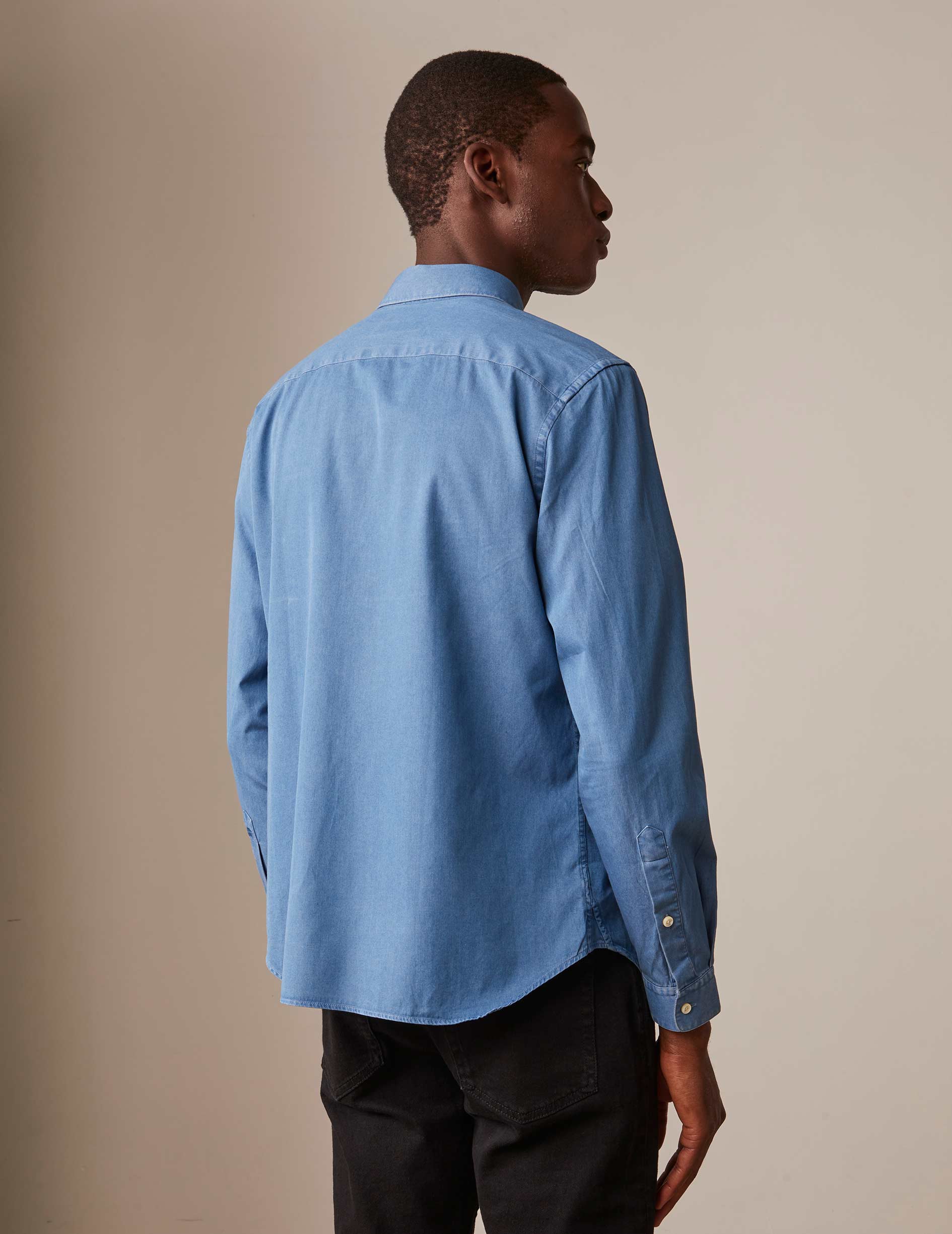 Semi-fitted blue shirt - Twill - American Collar