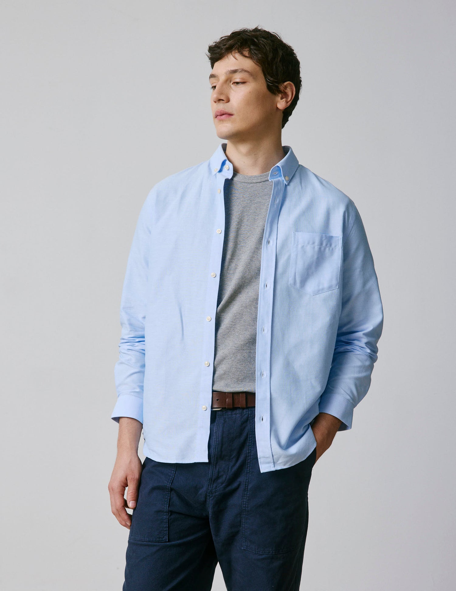 Semi-fitted blue shirt - Oxford - American Collar