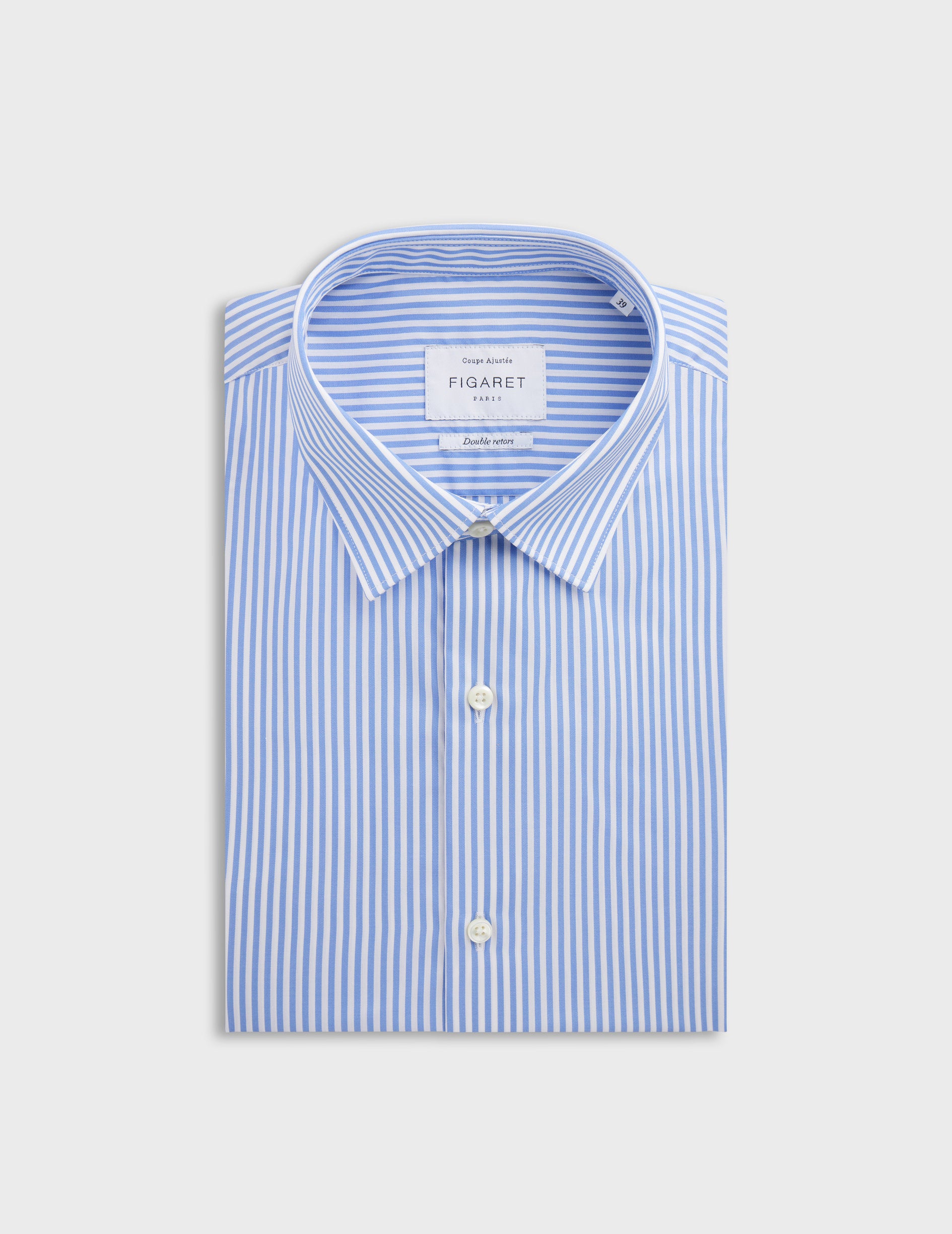 Fitted blue striped shirt - Poplin - Figaret Collar