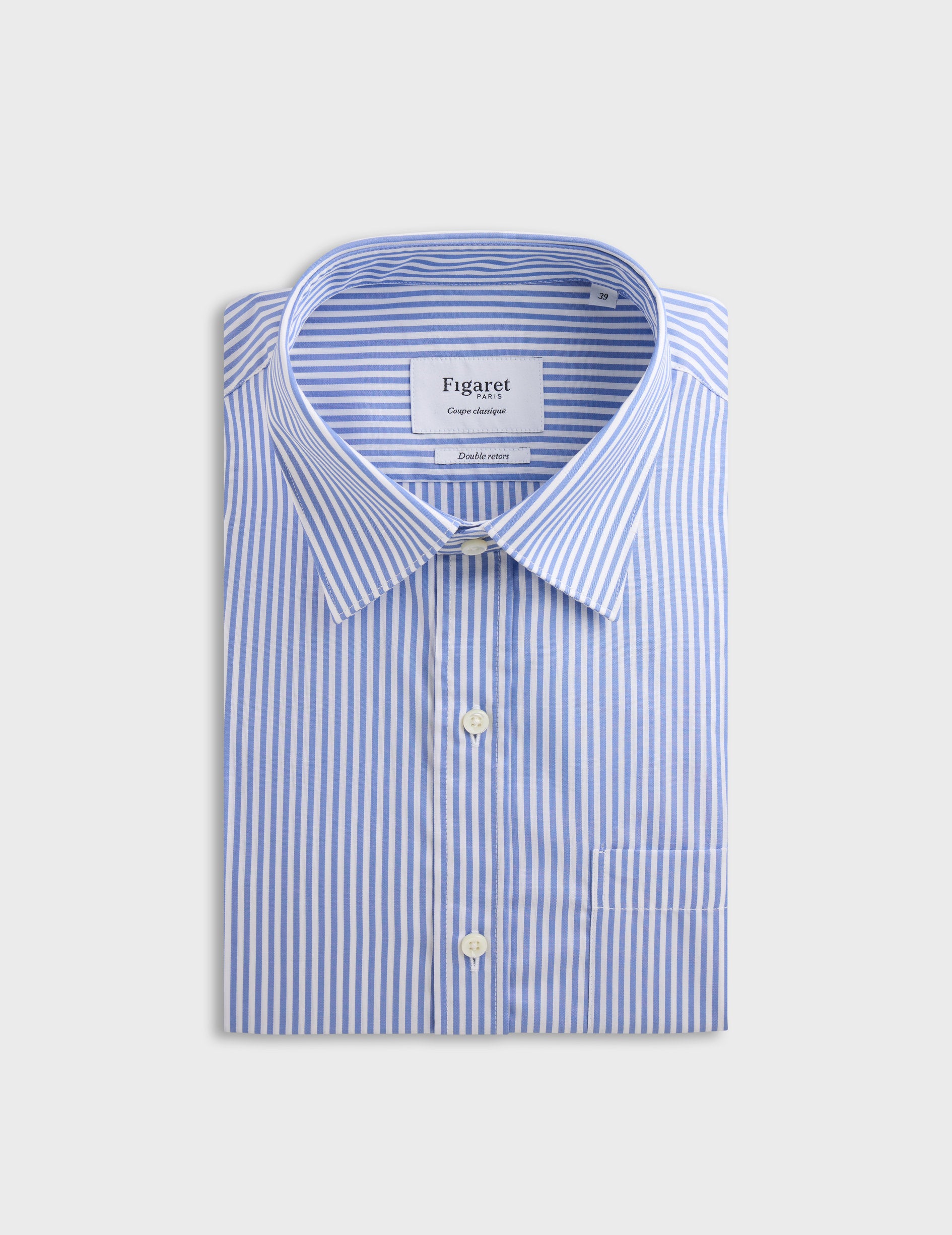 Classic blue striped shirt - Poplin - Figaret Collar