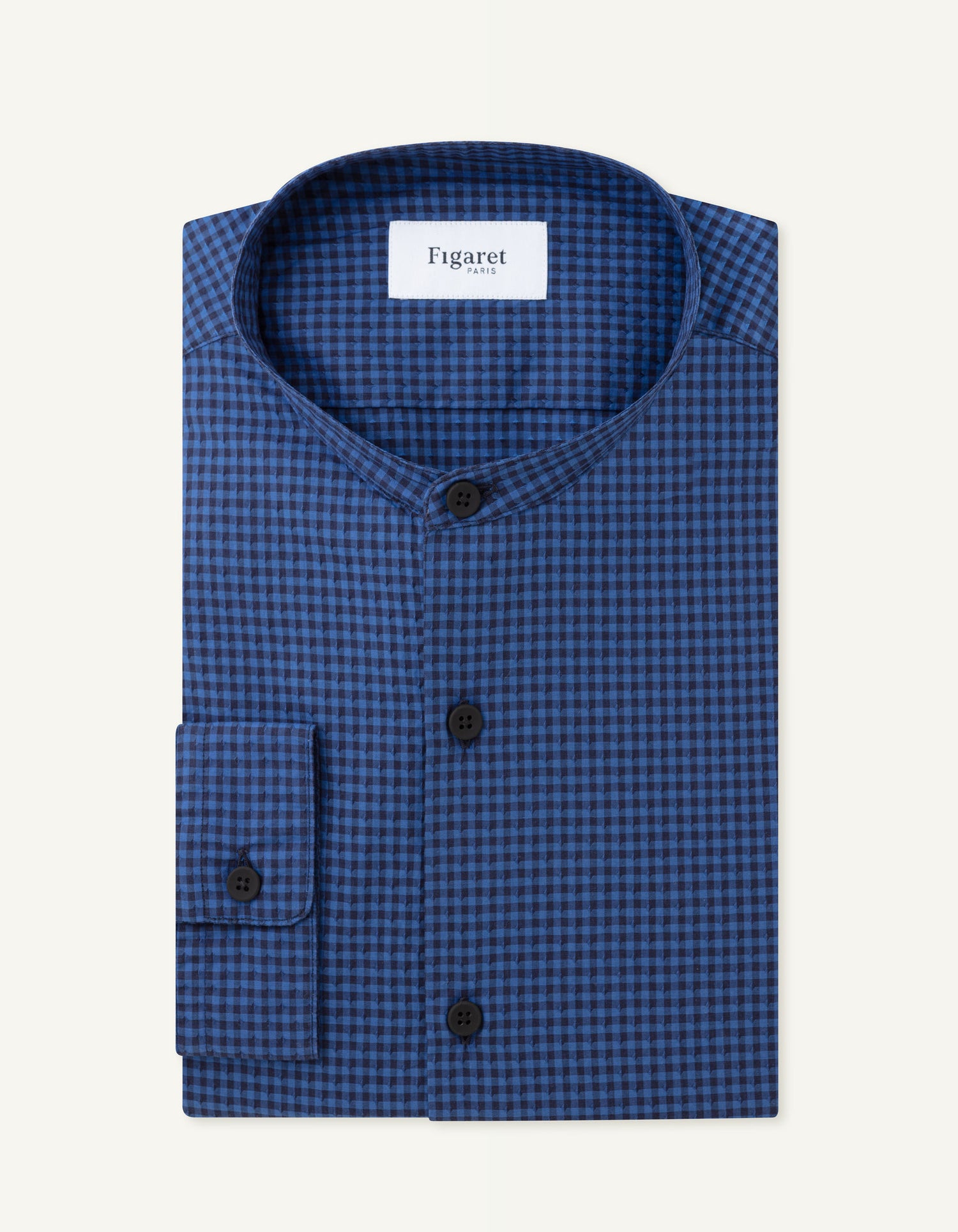 Semi-fitted shirt with blue checks - Jacquard - Officer Collar