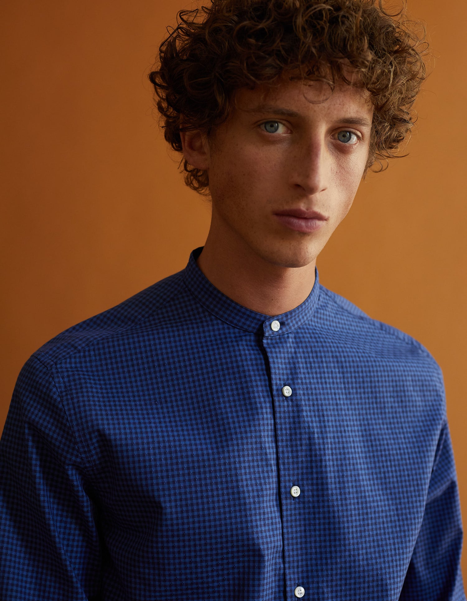 Semi-fitted shirt with blue checks - Jacquard - Officer Collar#3