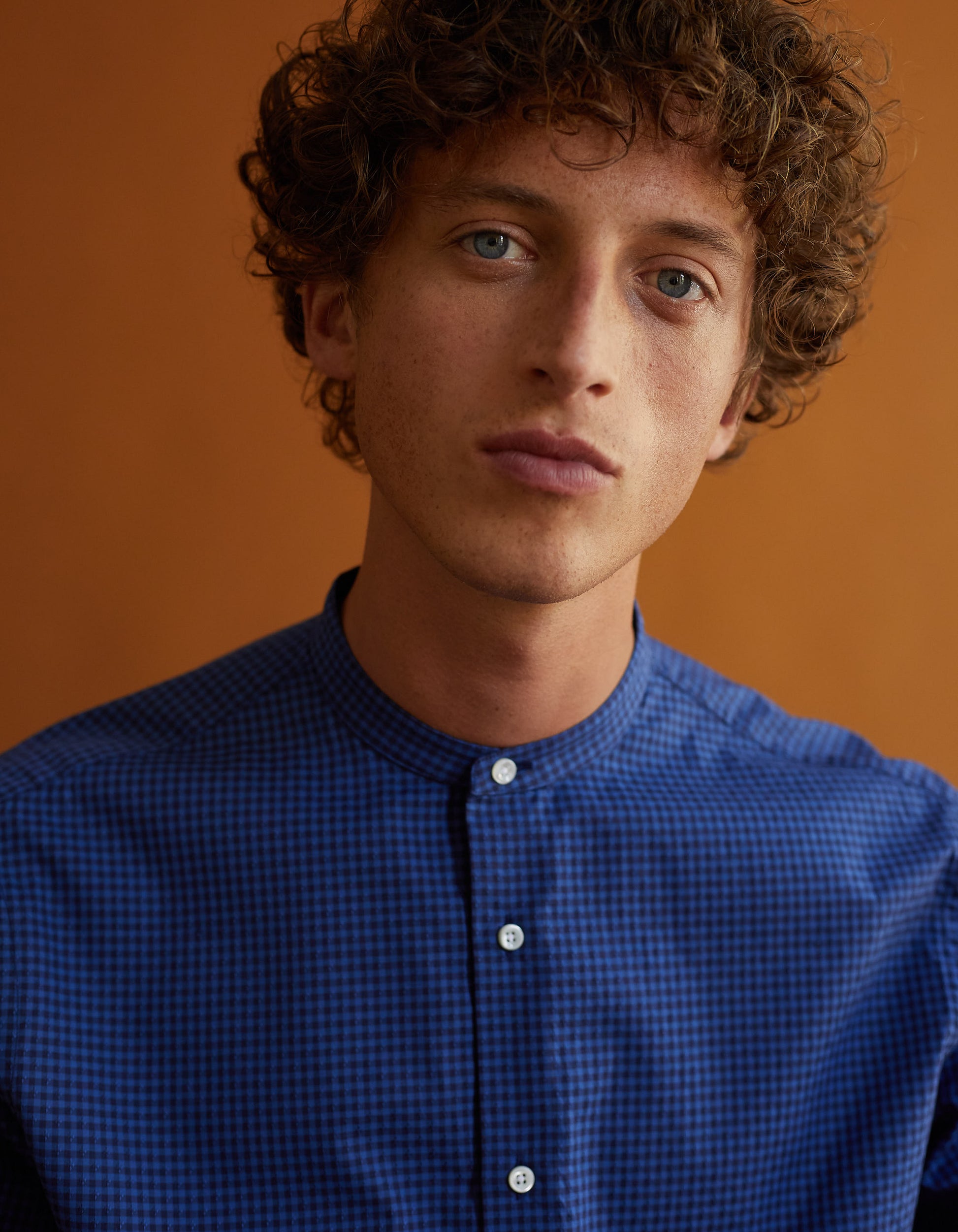 Semi-fitted shirt with blue checks - Jacquard - Officer Collar