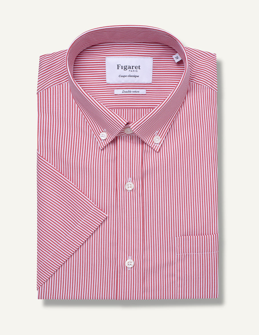 Chemise Classique manches courtes rayée rouge