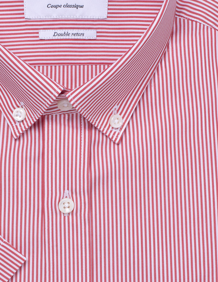 Chemise Classique manches courtes rayée rouge - Popeline - Col Américain#3