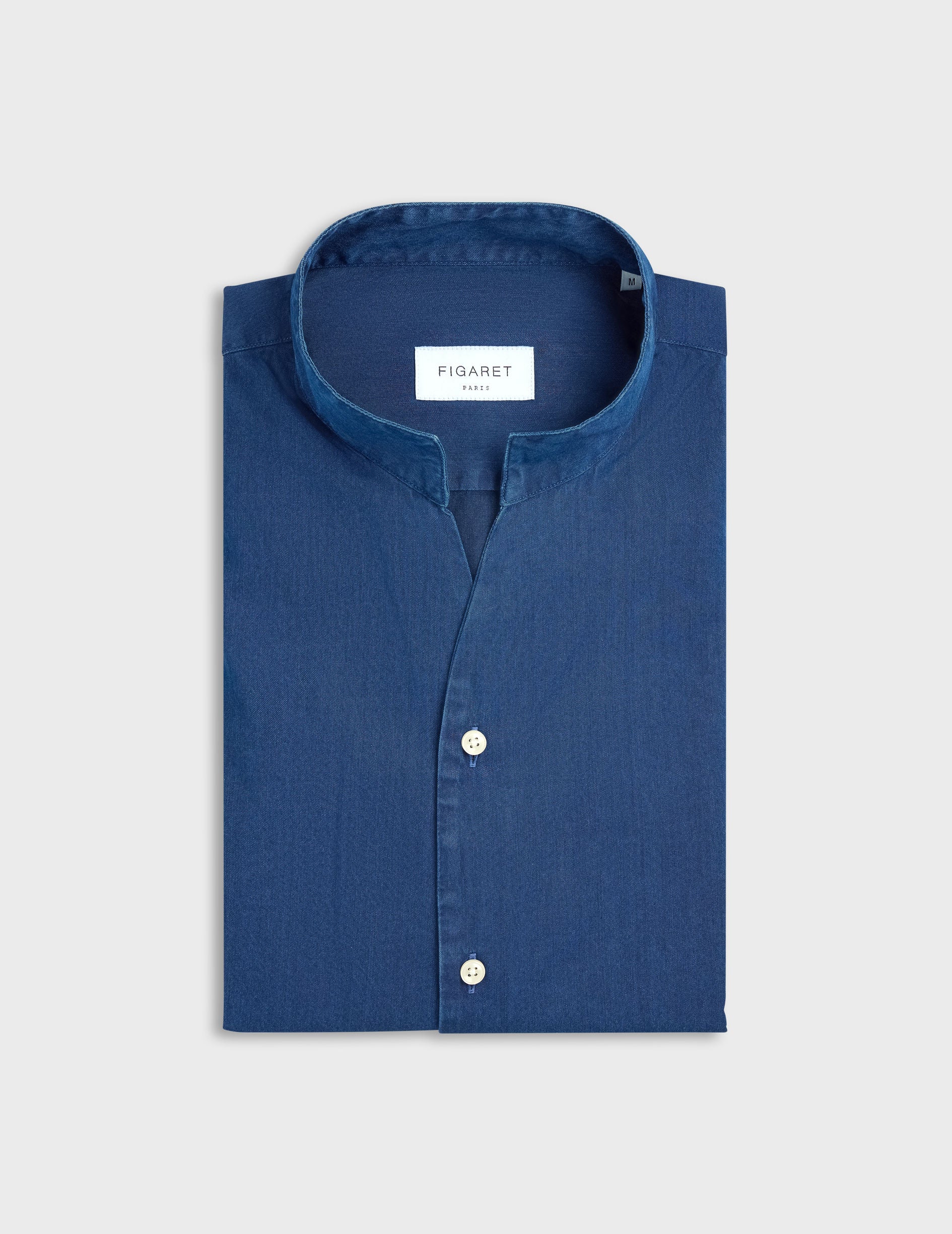 Navy blue denim Carl shirt - Twill - Open straight Collar