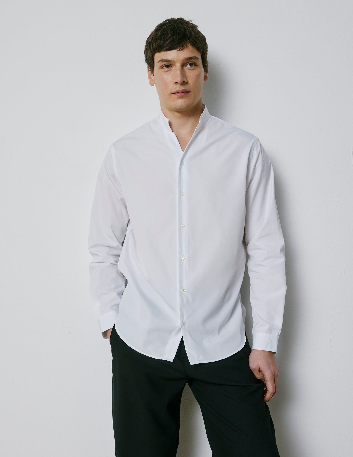 Carl white shirt - Poplin - Open straight Collar