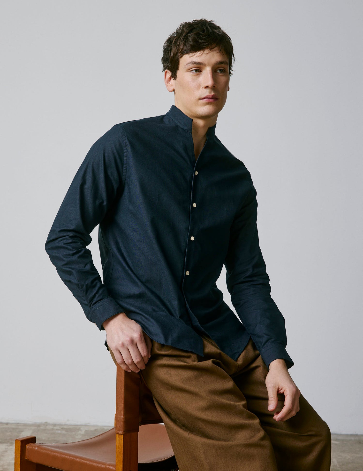 Carl navy shirt - Oxford - Open straight Collar
