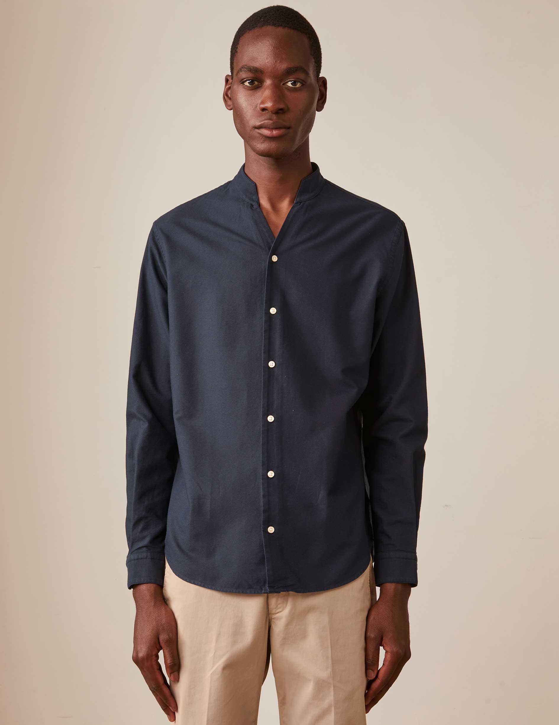 Navy Carl shirt - Oxford - Open straight Collar