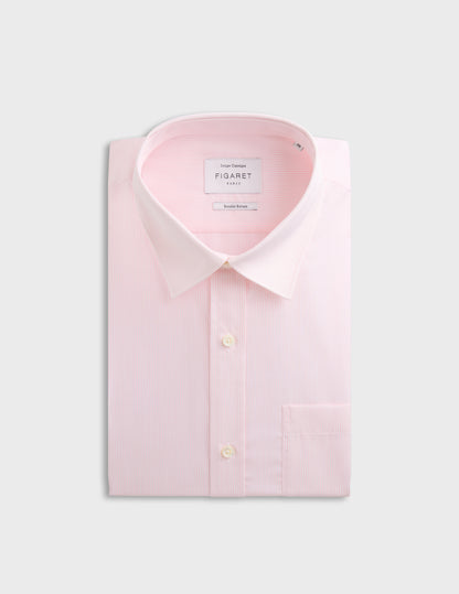 mens pink striped dress shirt Joseph & Feiss Mens Modern Fit Stripe Dress Shirt in Pink Spread Collar Wrinkle-Resistant Cotton Blend, Size 17 1/2 32/33