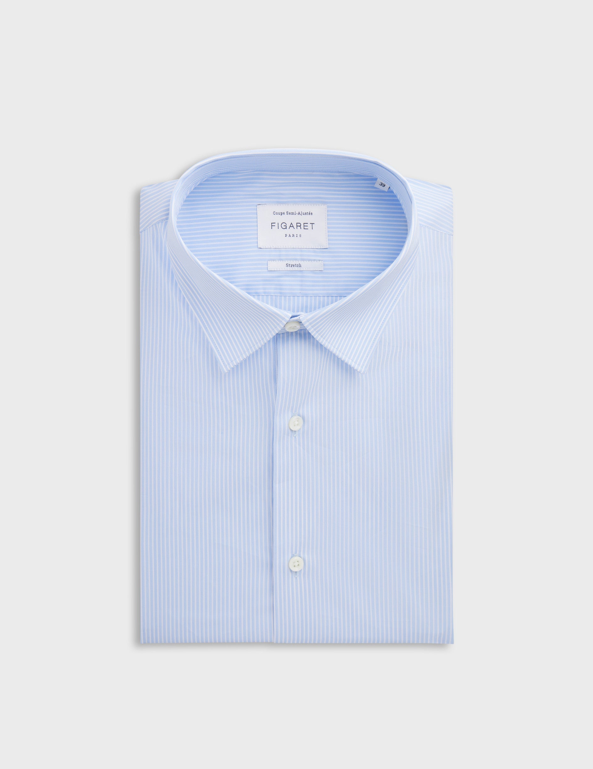 Semi-fitted blue striped shirt - Poplin - Figaret Collar