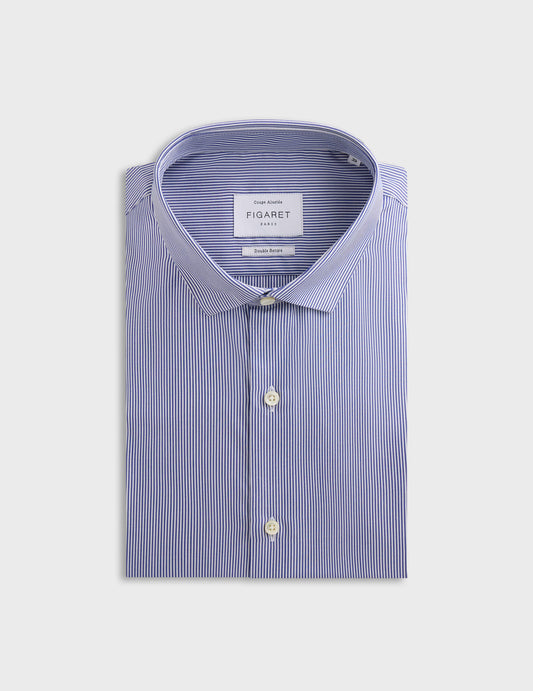 Fitted blue striped shirt - Poplin - Thin Collar