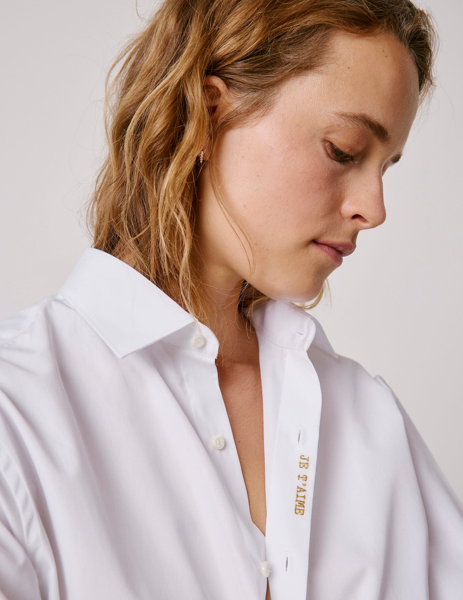 Unisex white "Je t'aime" shirt - Poplin - Figaret Collar#2