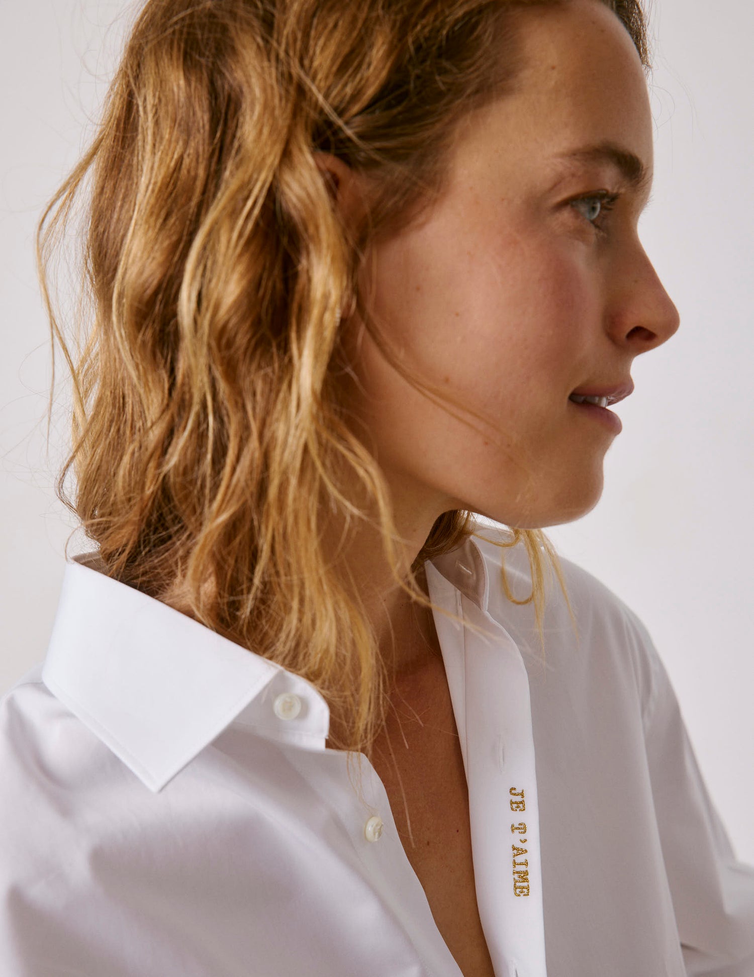 Unisex white "Je t'aime" shirt - Poplin - Figaret Collar#8