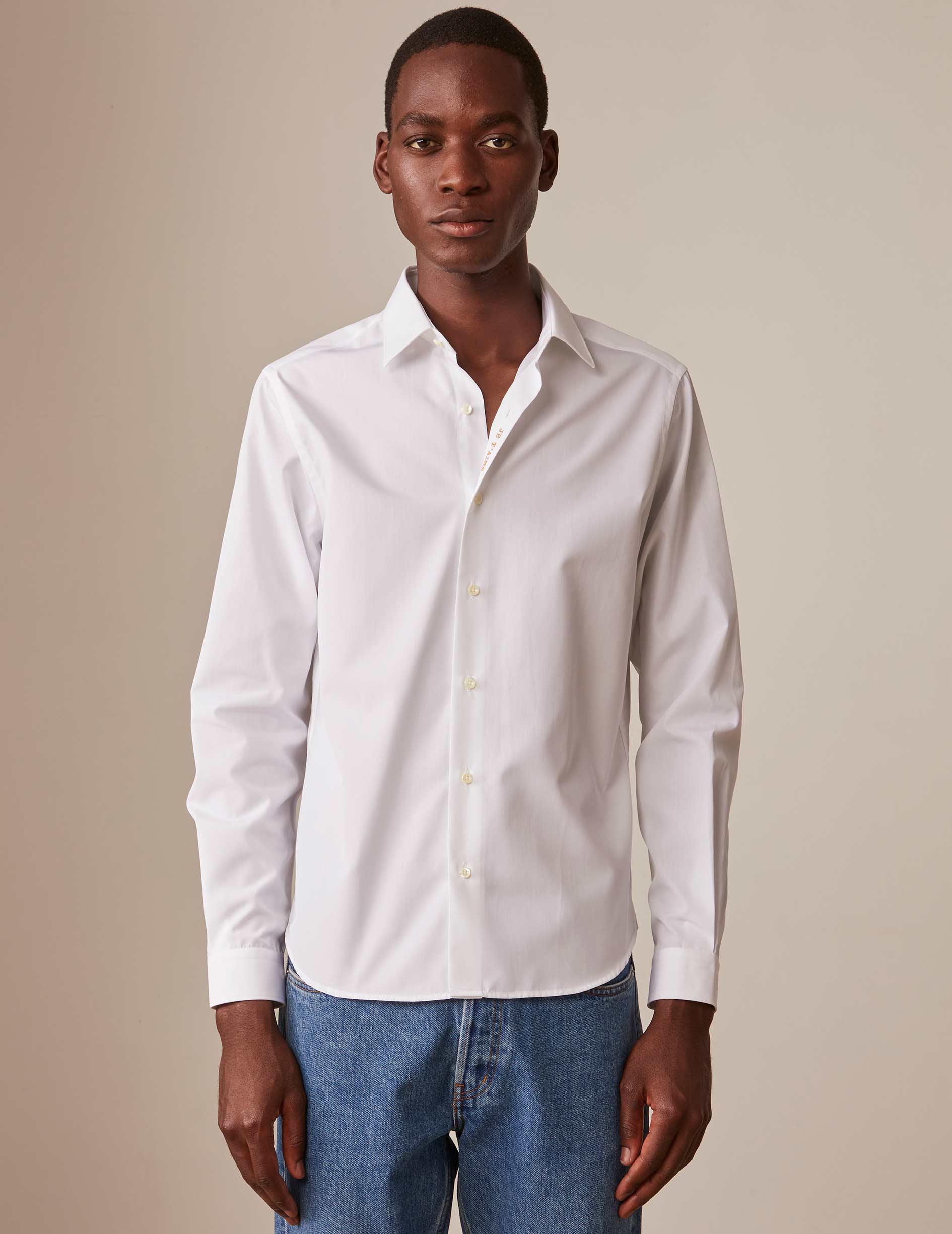 White "Je t'aime" shirt with gold embroidery - Poplin - Figaret Collar